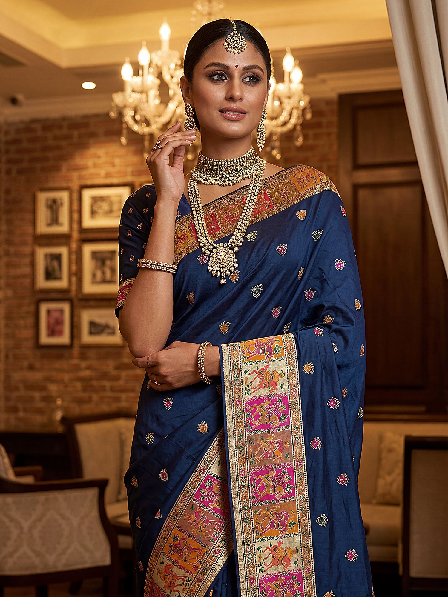Blue Party Wear Saree With Heavy Borders