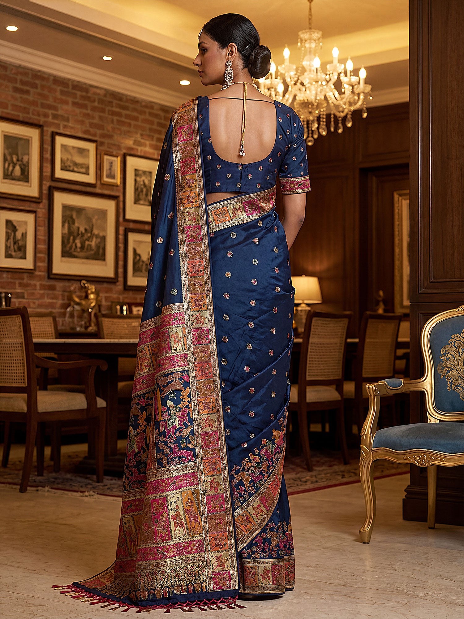 Blue Party Wear Saree With Heavy Borders