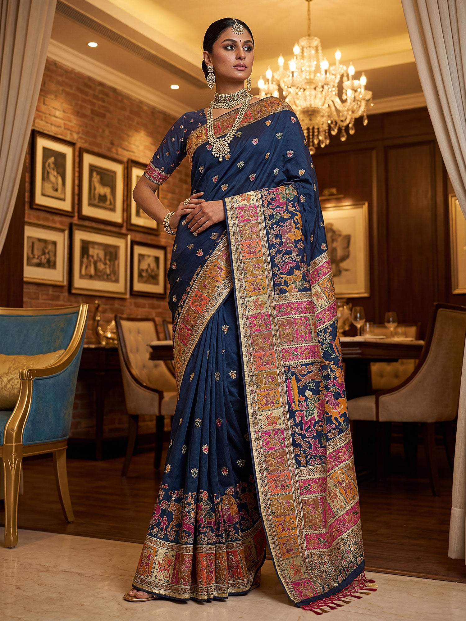 Blue Party Wear Saree With Heavy Borders