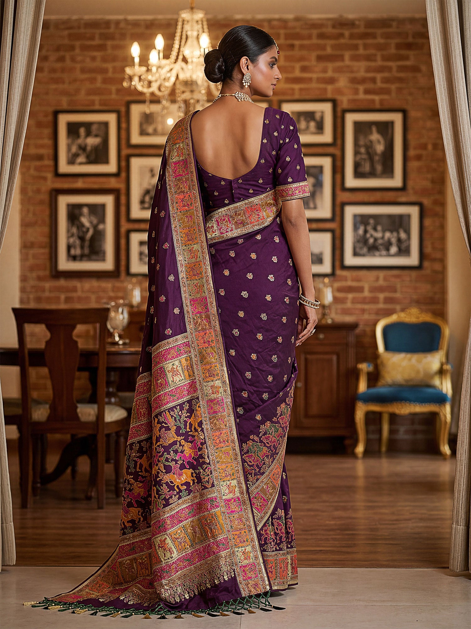 Purple Casual Saree In Zari Woven Work