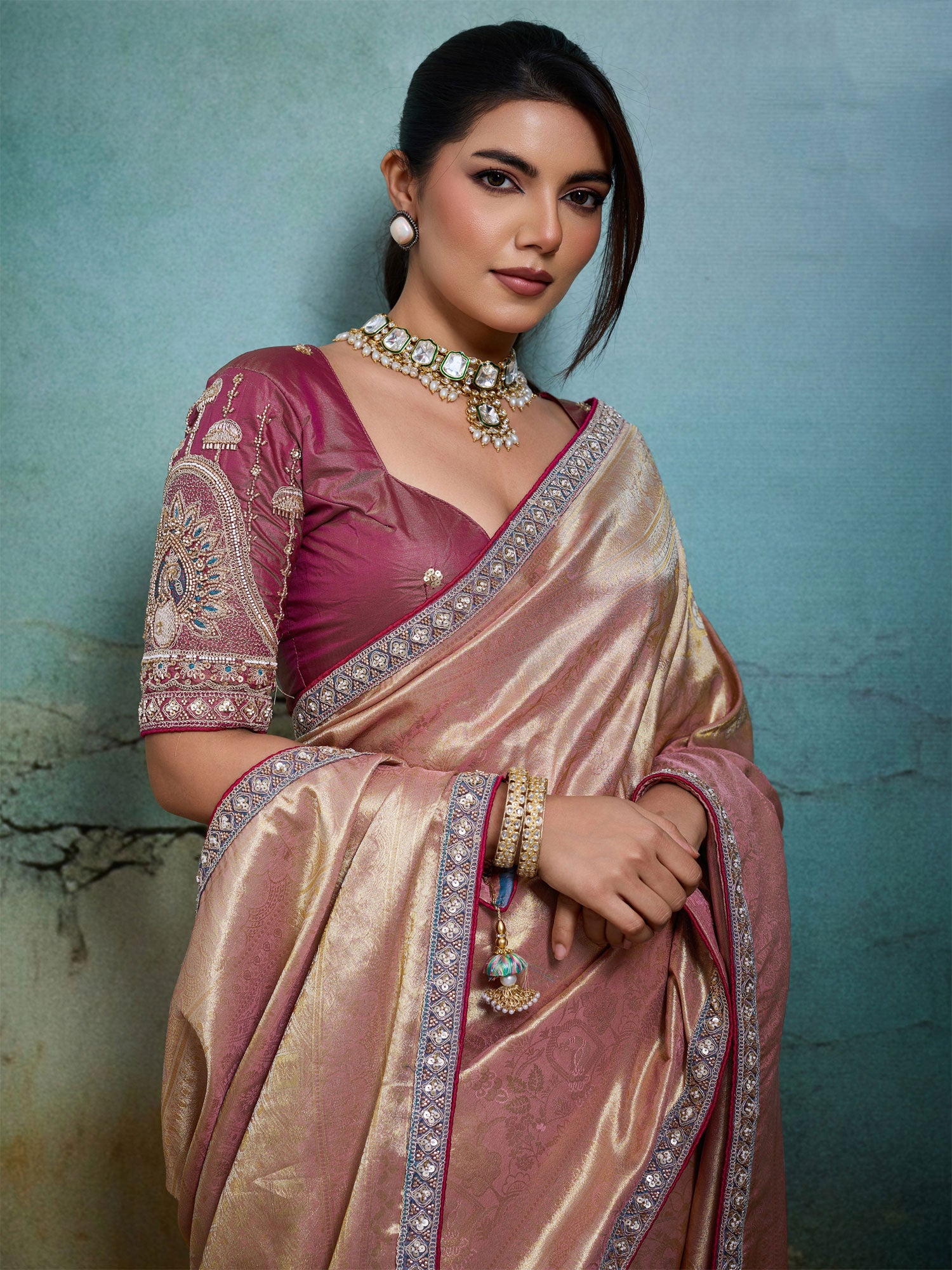 Pink Wedding Banarasi Silk Saree With Blouse