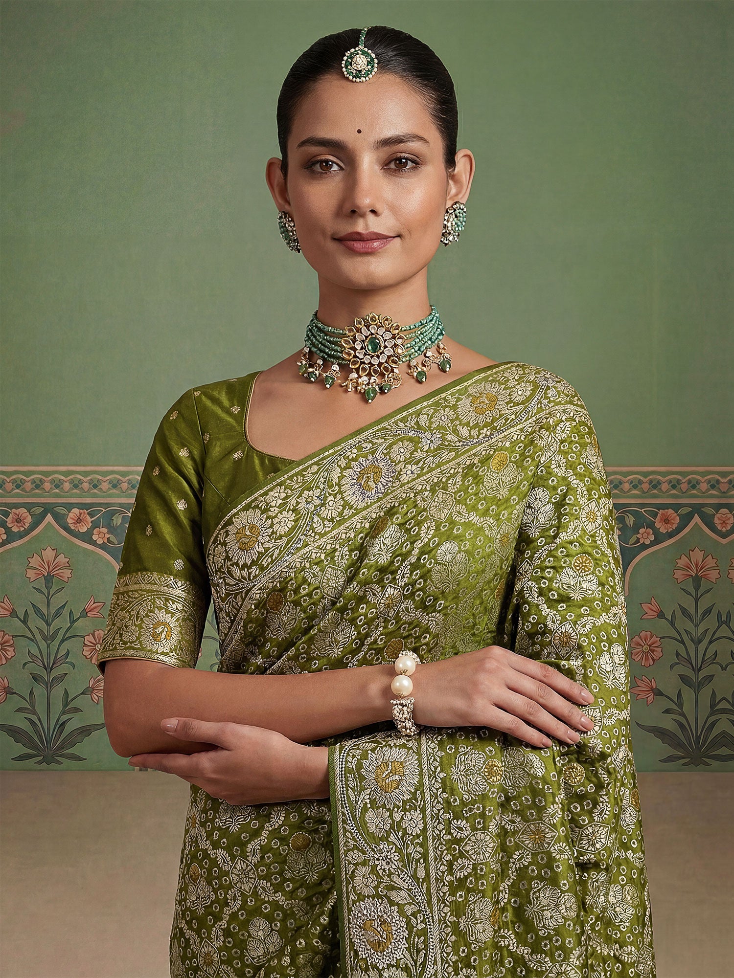 Green Party Wear Saree With Blouse In Silk