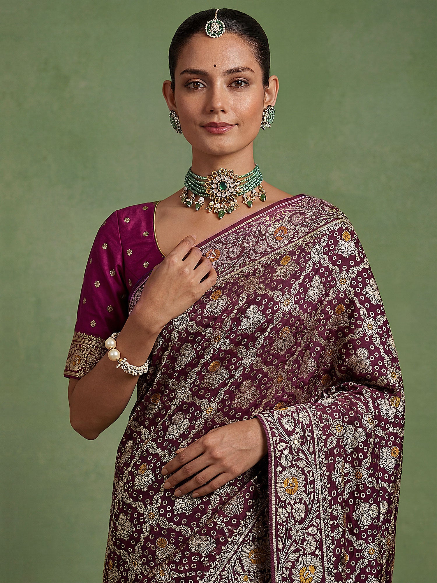 Purple Floral Work Party Saree In Silk