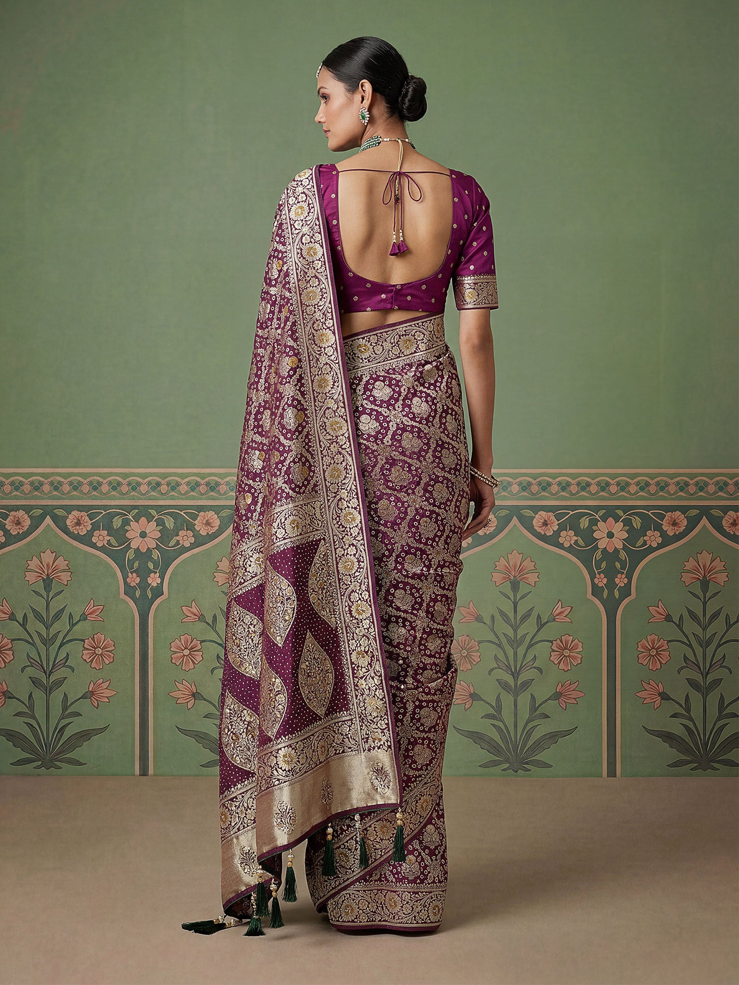 Purple Floral Work Party Saree In Silk