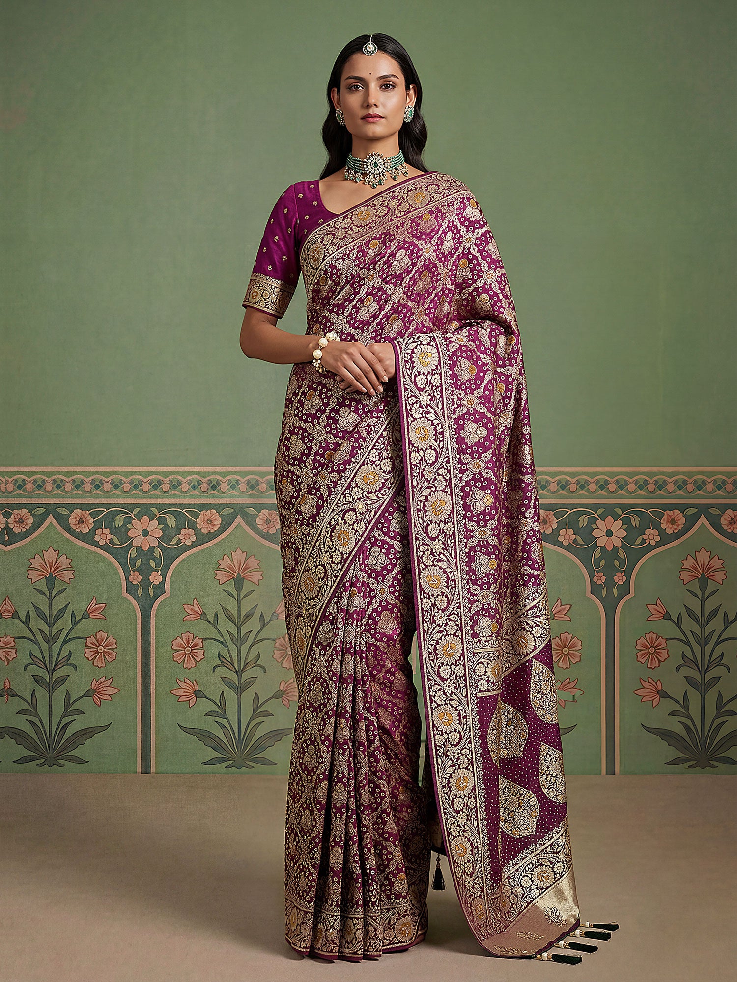 Purple Floral Work Party Saree In Silk