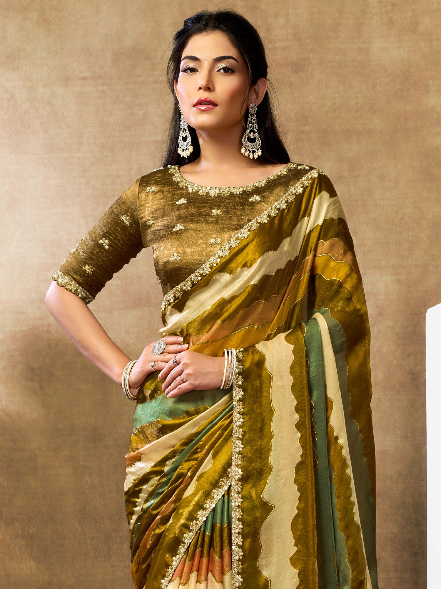 Multicolor Bridesmaid Saree With Sequins Embellishment