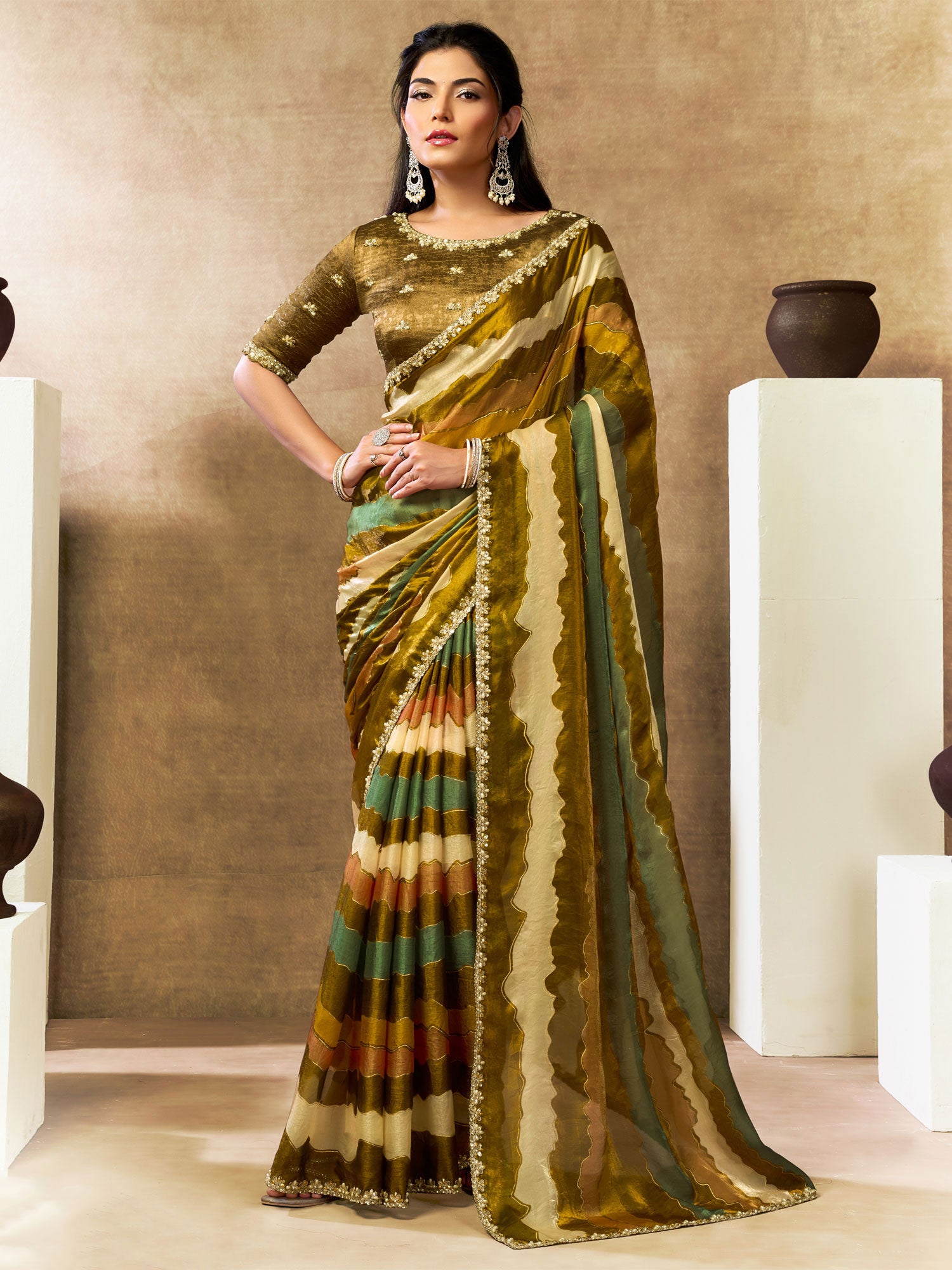 Multicolor Bridesmaid Saree With Sequins Embellishment
