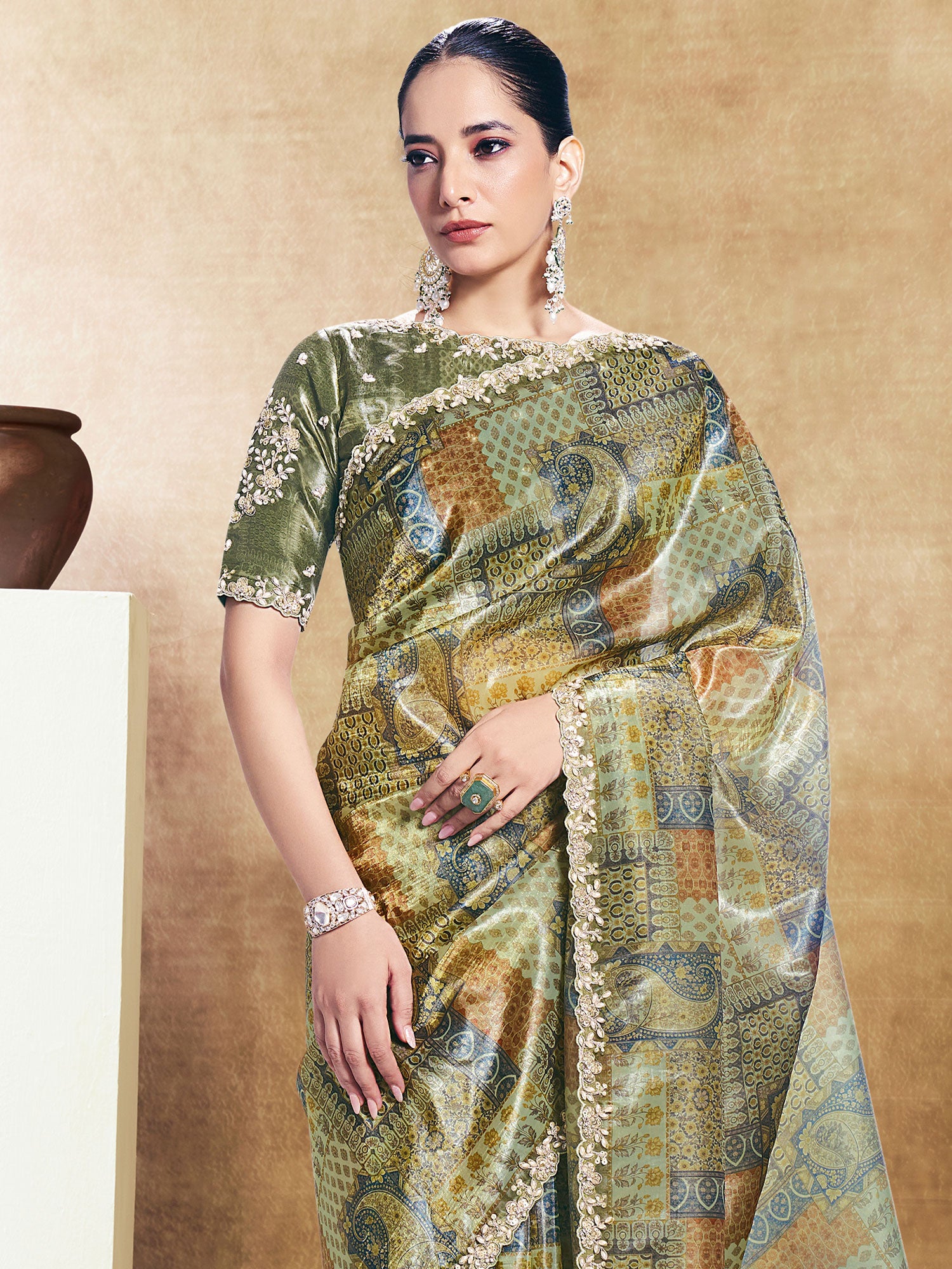 Green Wedding Wear Saree With Blouse