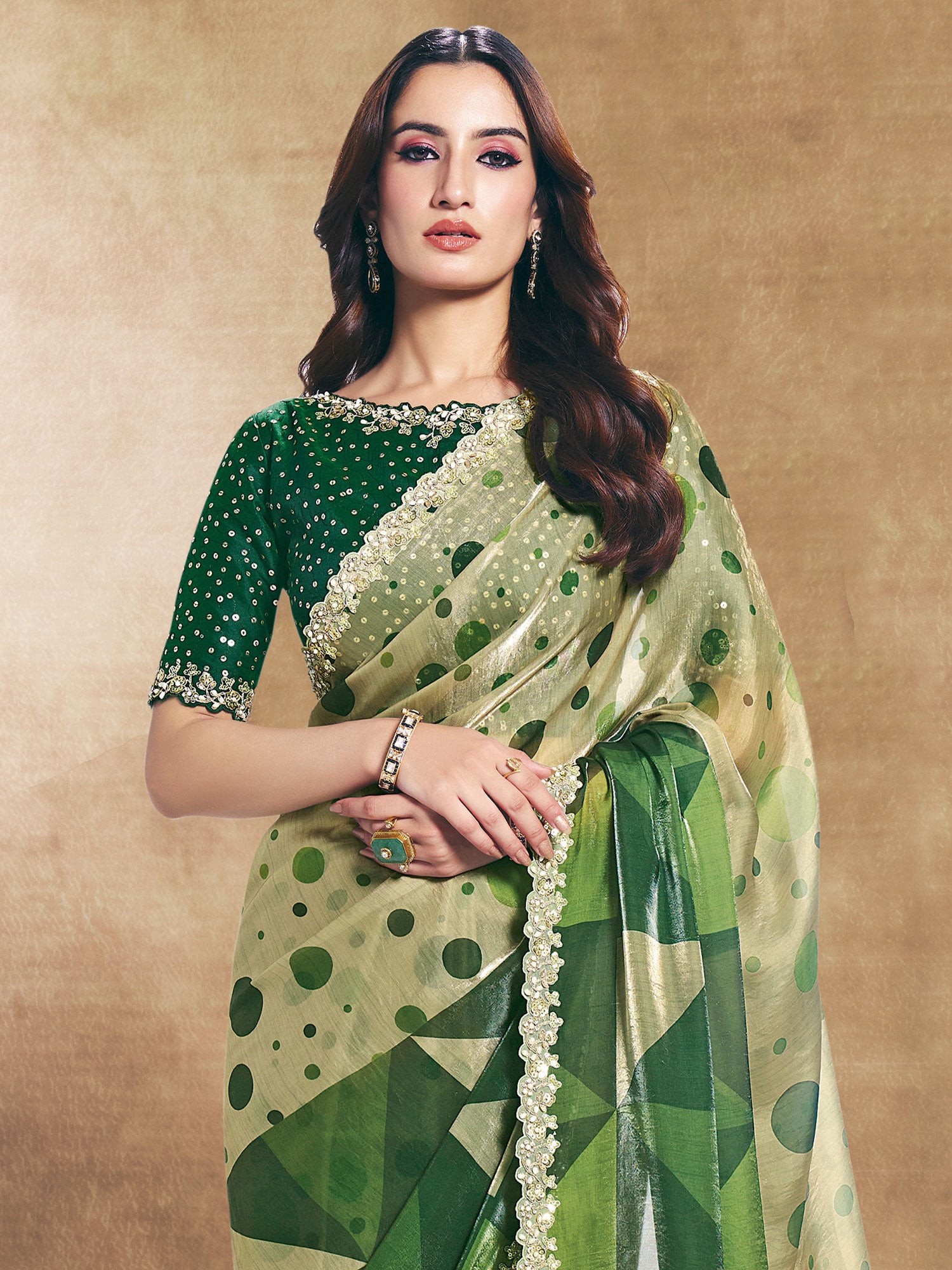 Green Casual Wear Saree Satin Silk