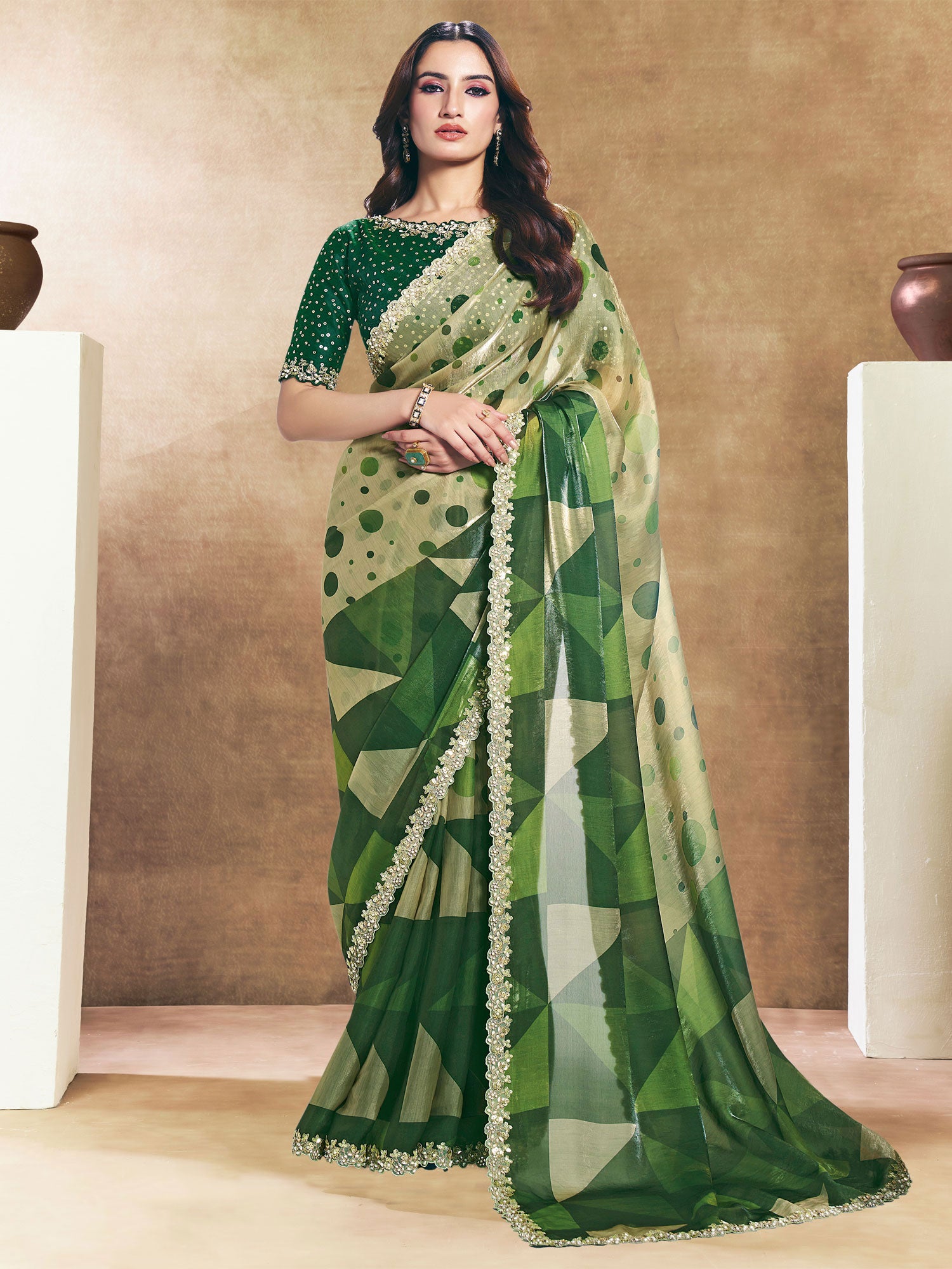 Green Casual Wear Saree Satin Silk