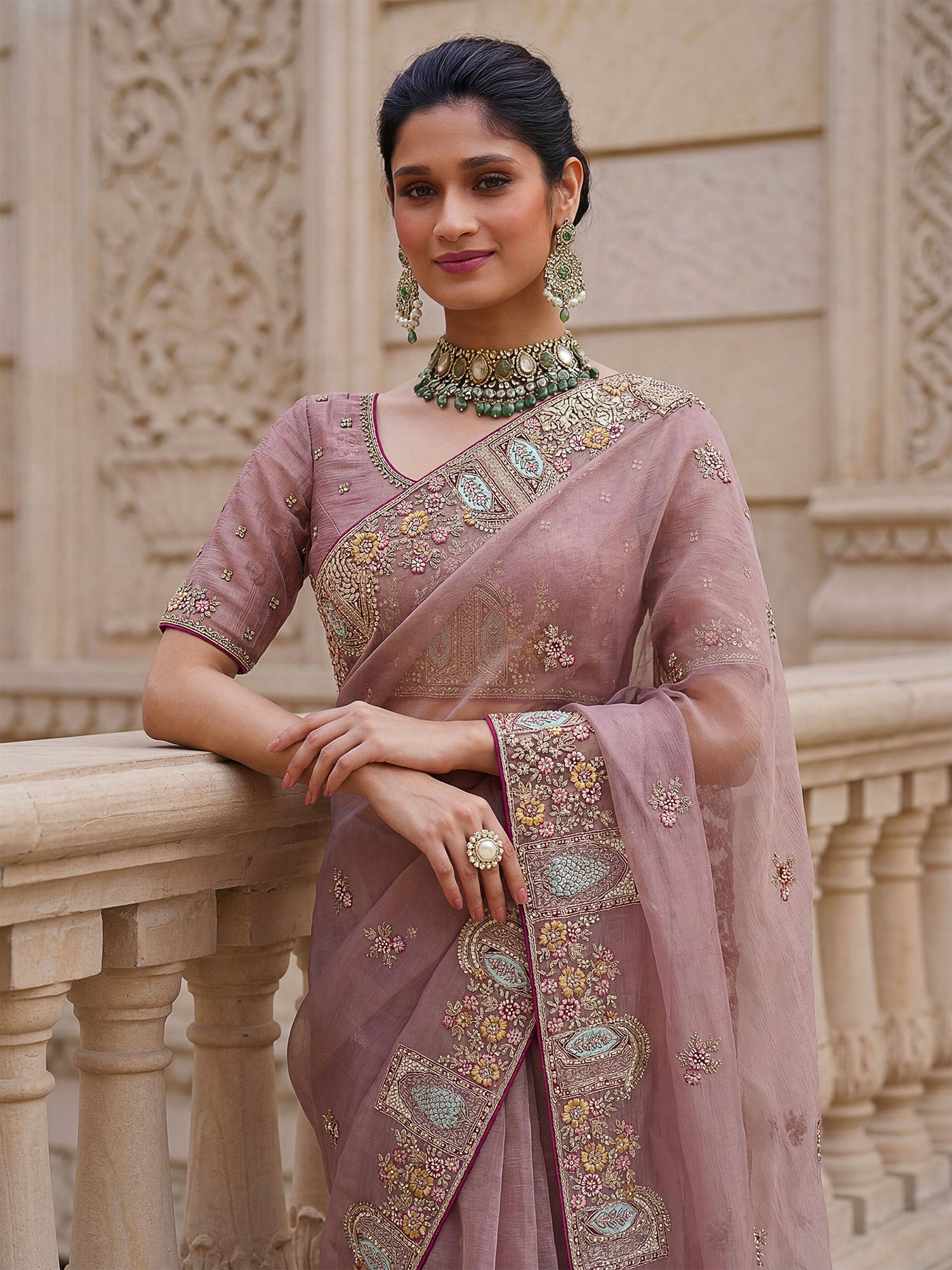 Pink Bridesmaid Saree In Sequins Embroidery