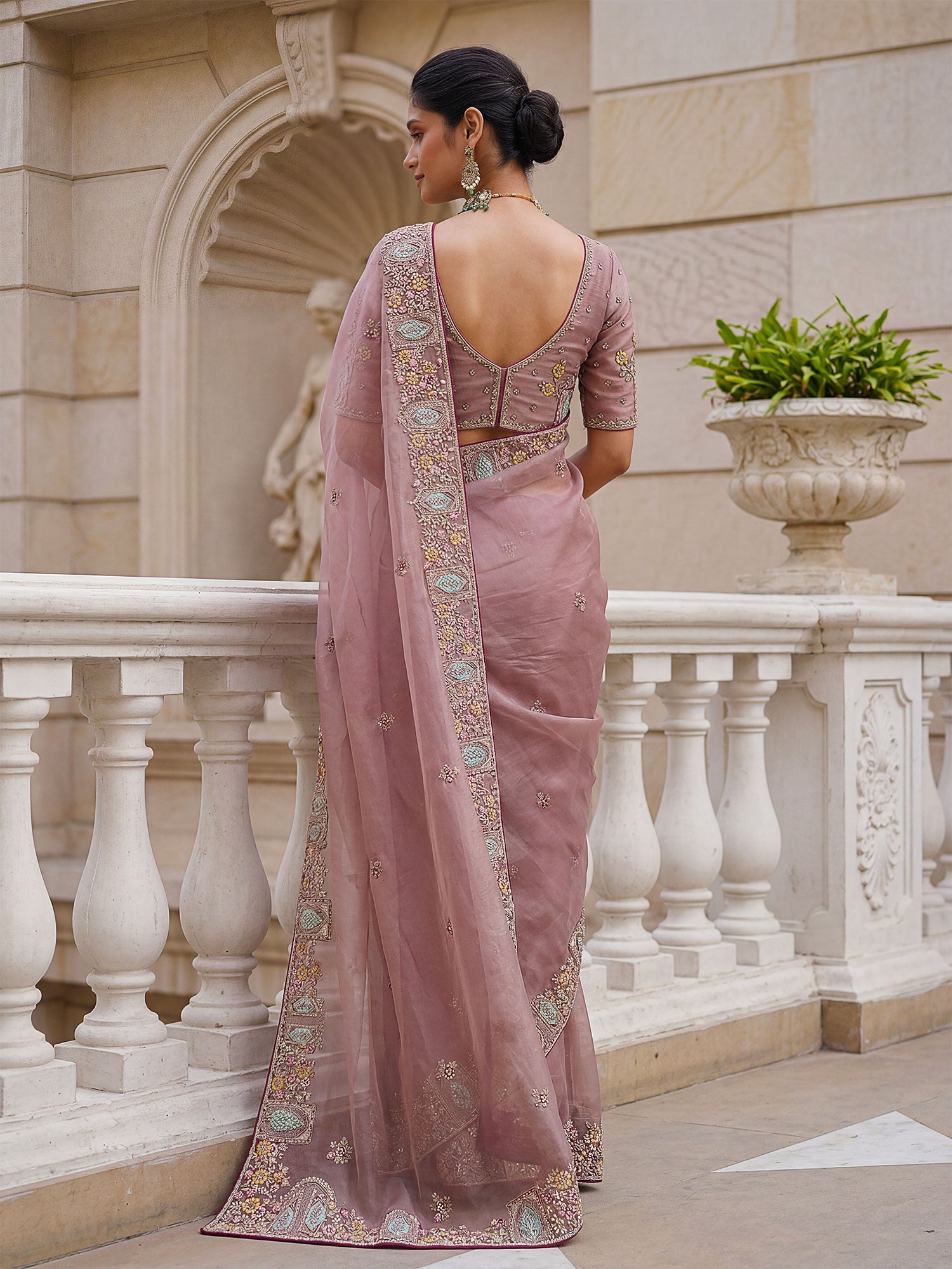 Pink Bridesmaid Saree In Sequins Embroidery
