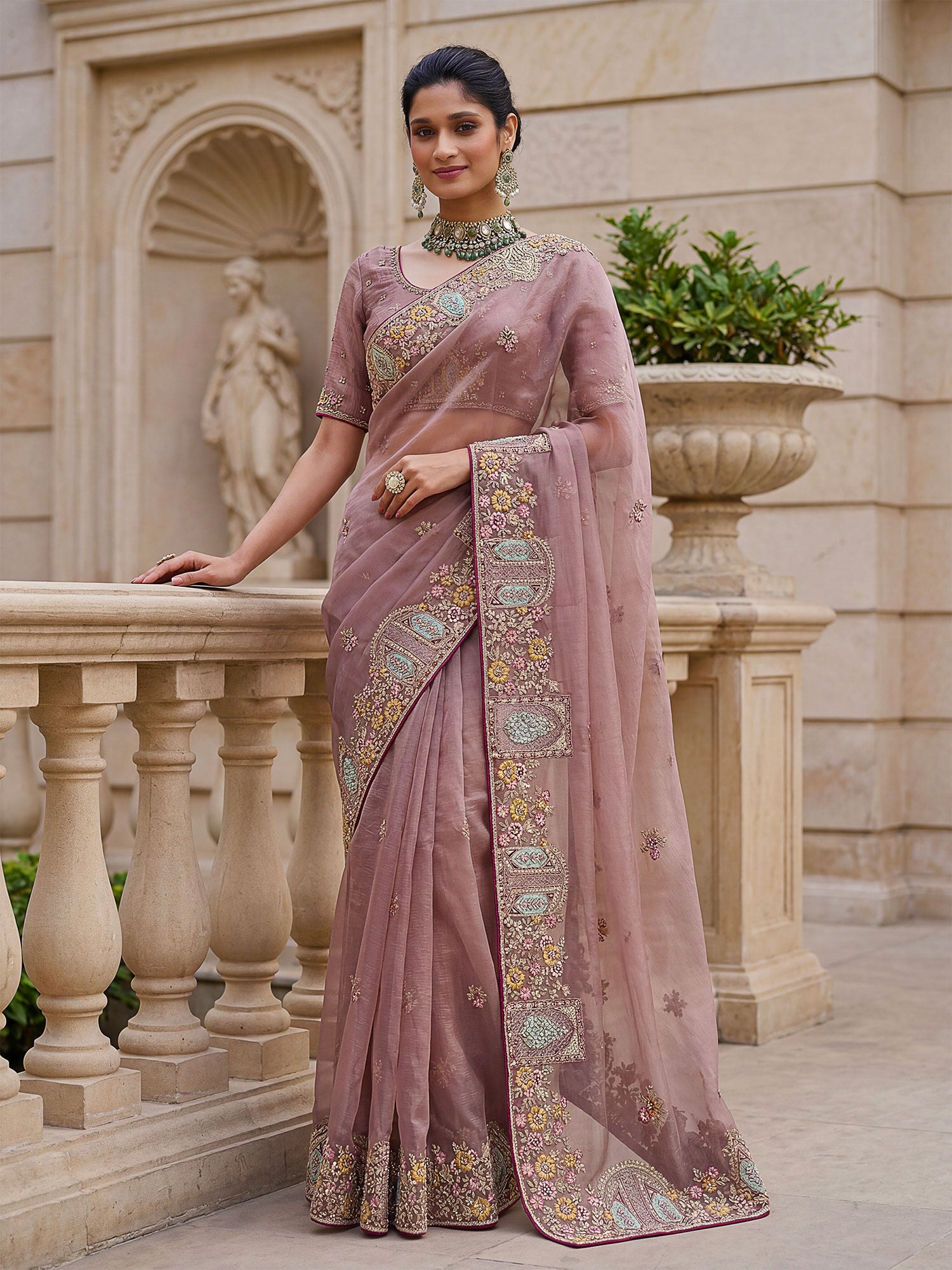 Pink Bridesmaid Saree In Sequins Embroidery