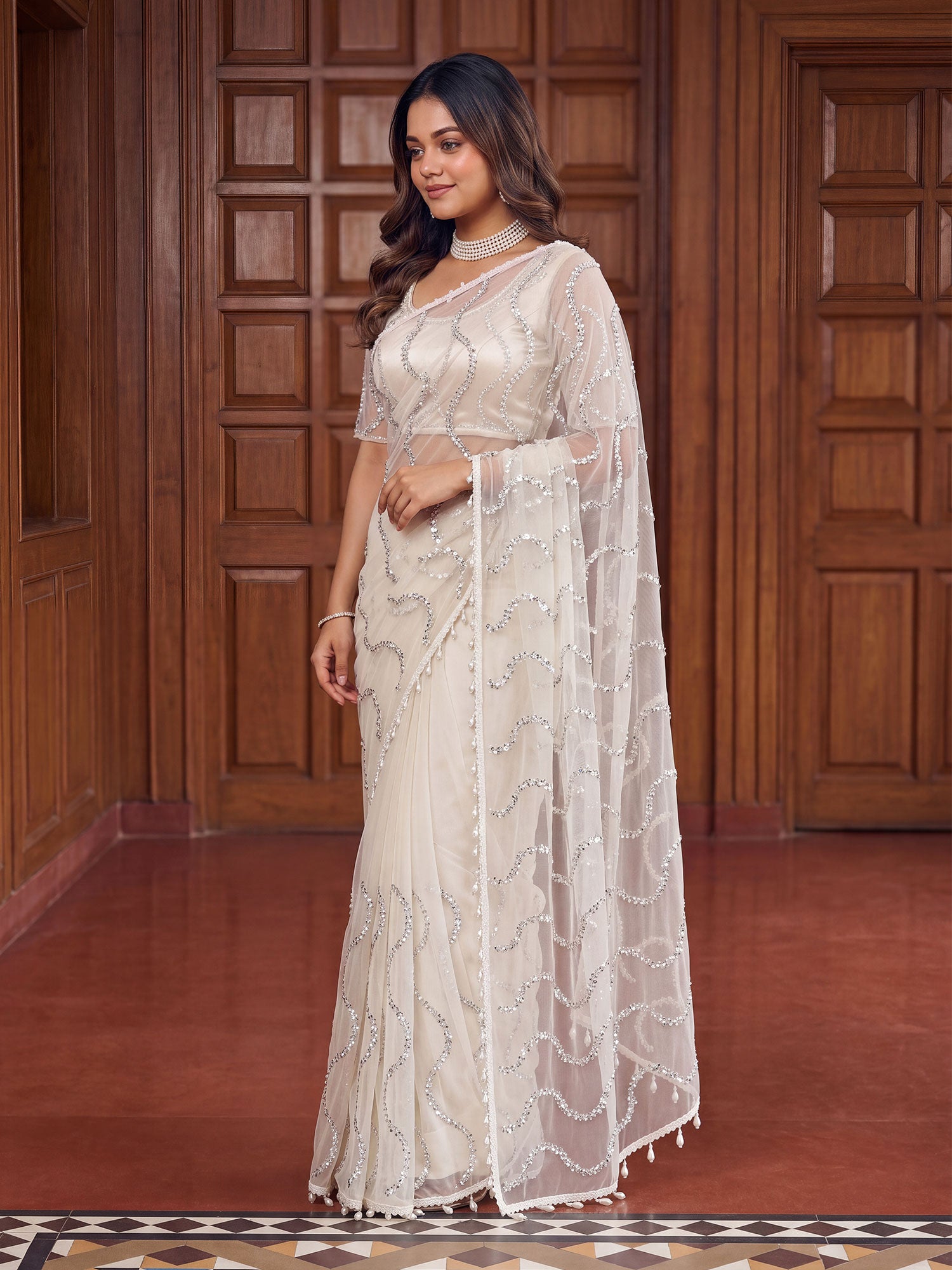 White Wedding Saree In Heavy Embroidery