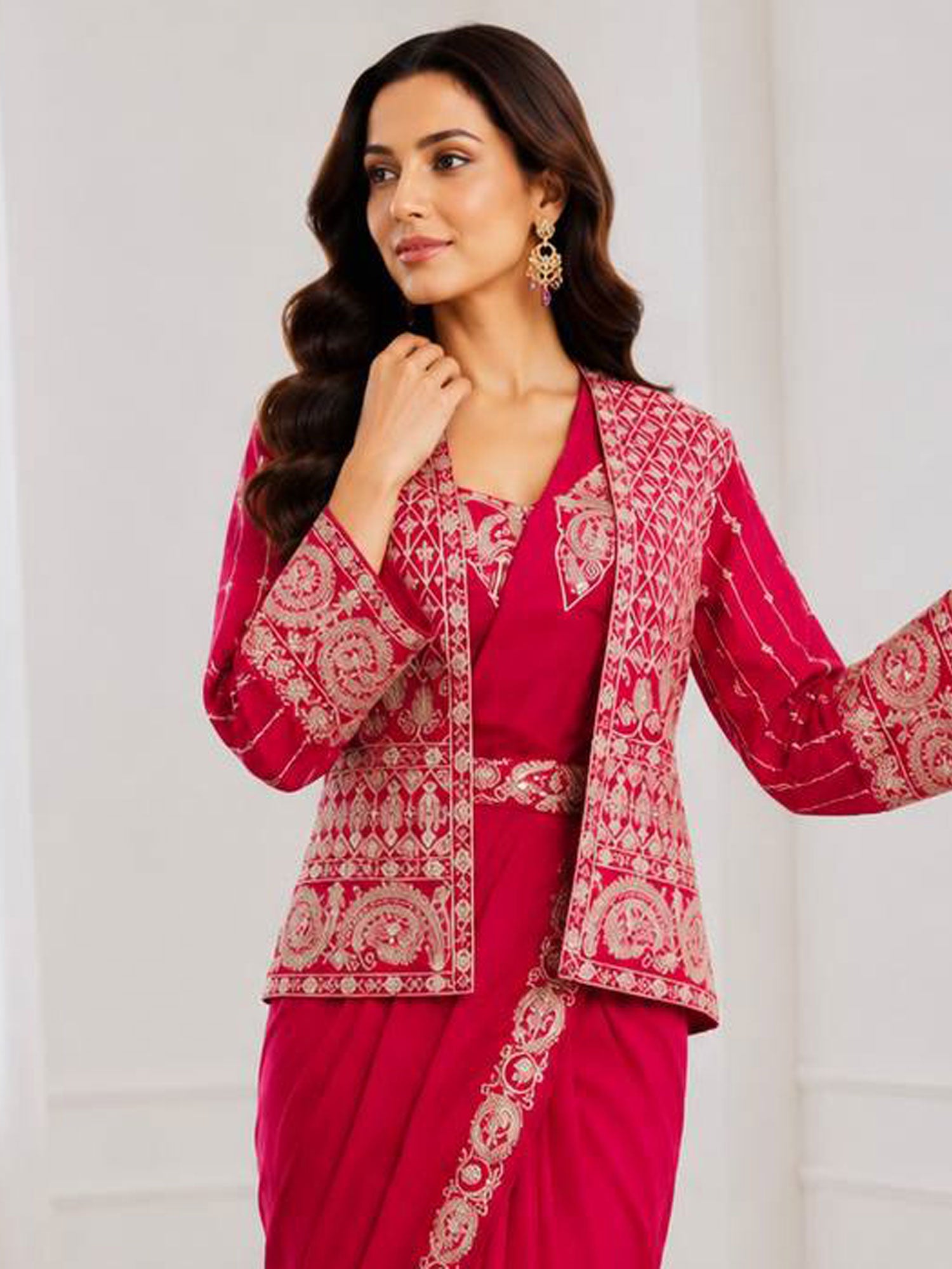 Rani Pink Pre-Stitched Wedding Saree