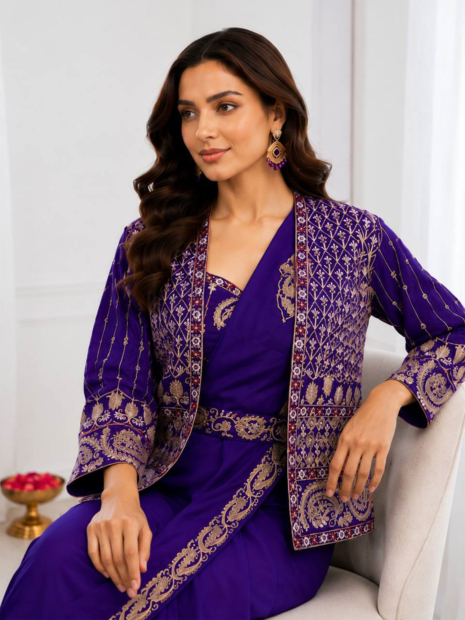 Purple Pre-Stitched Bridesmaid Saree With Jacket