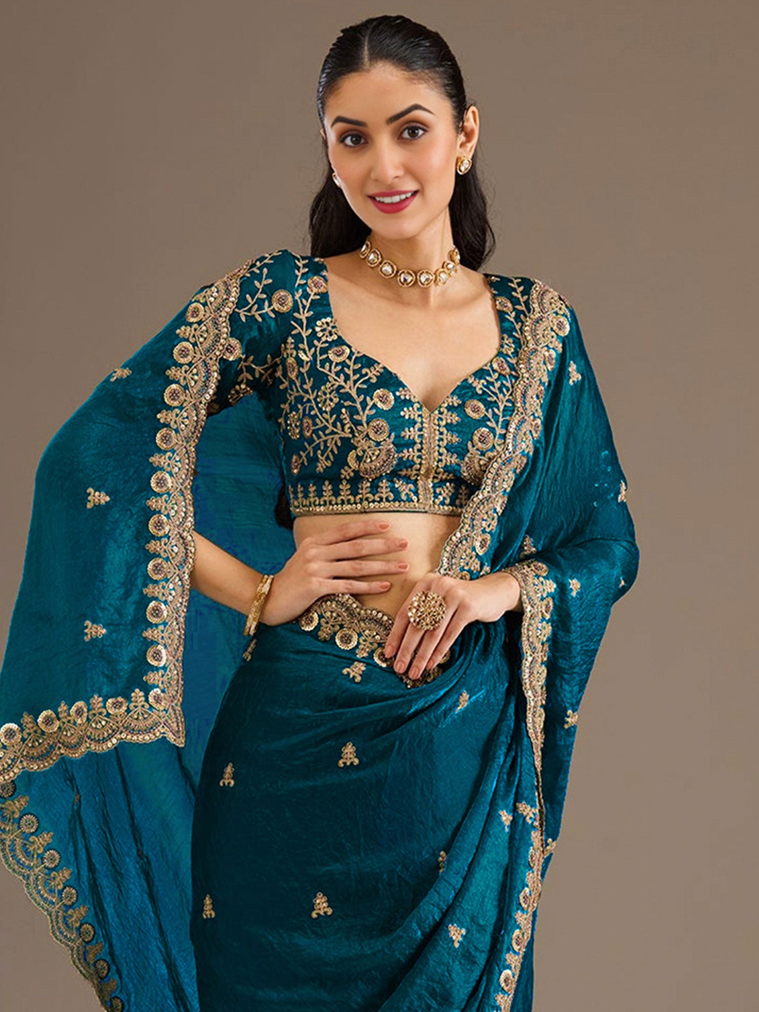 Blue Heavy Sequins Work Embroidered Saree