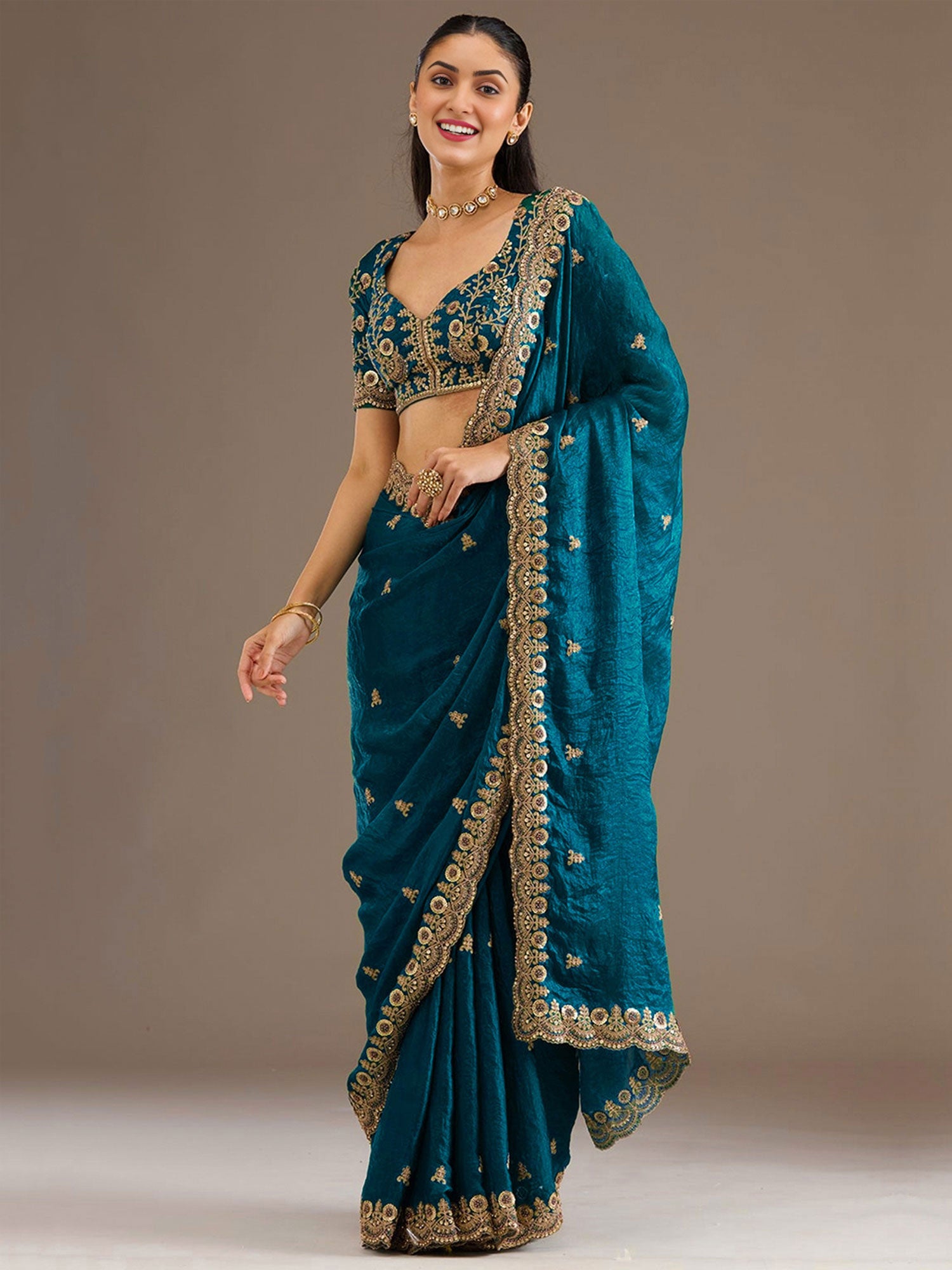 Blue Heavy Sequins Work Embroidered Saree