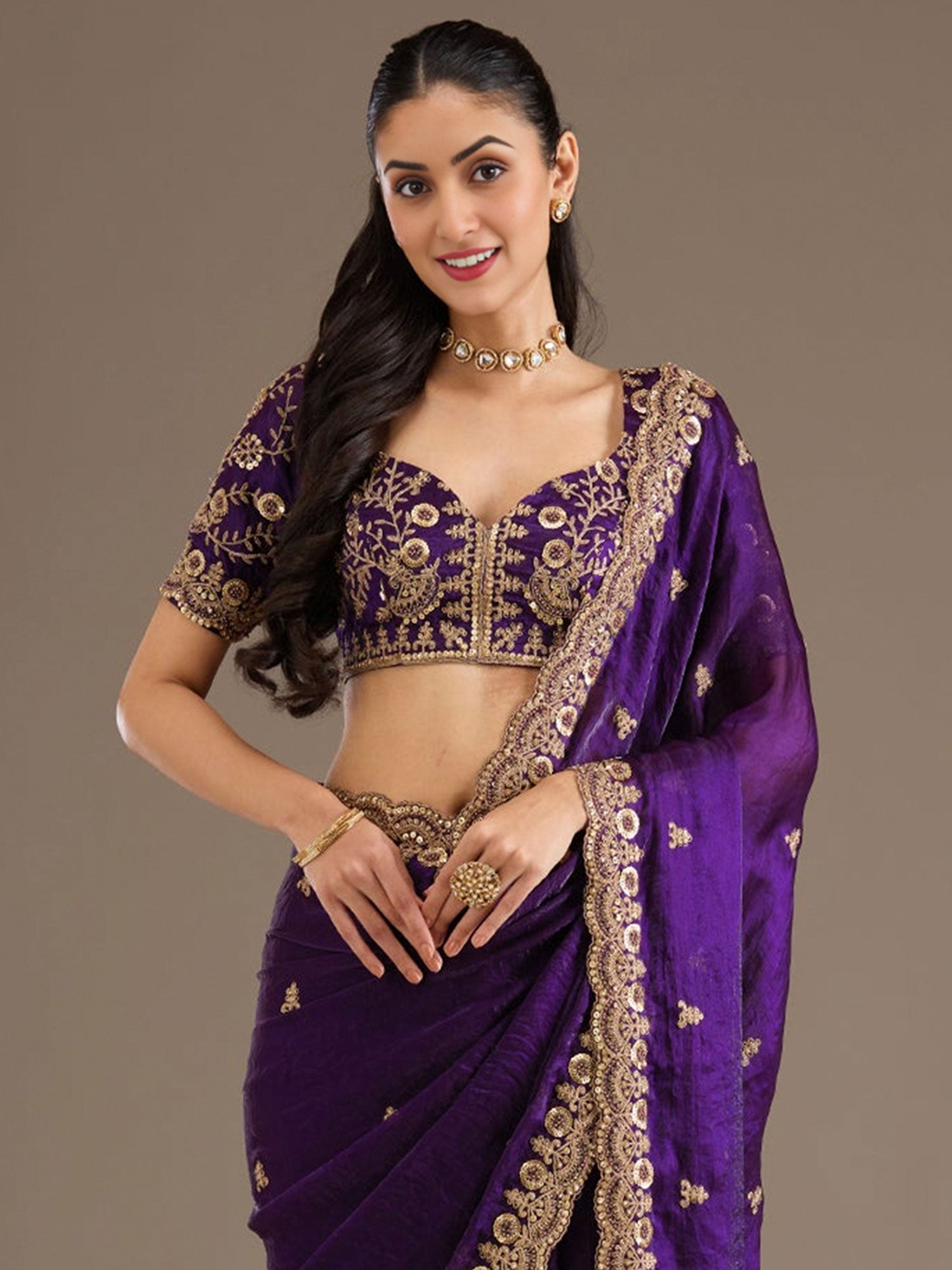 Purple Bridesmaid Silk Saree In Zari Work