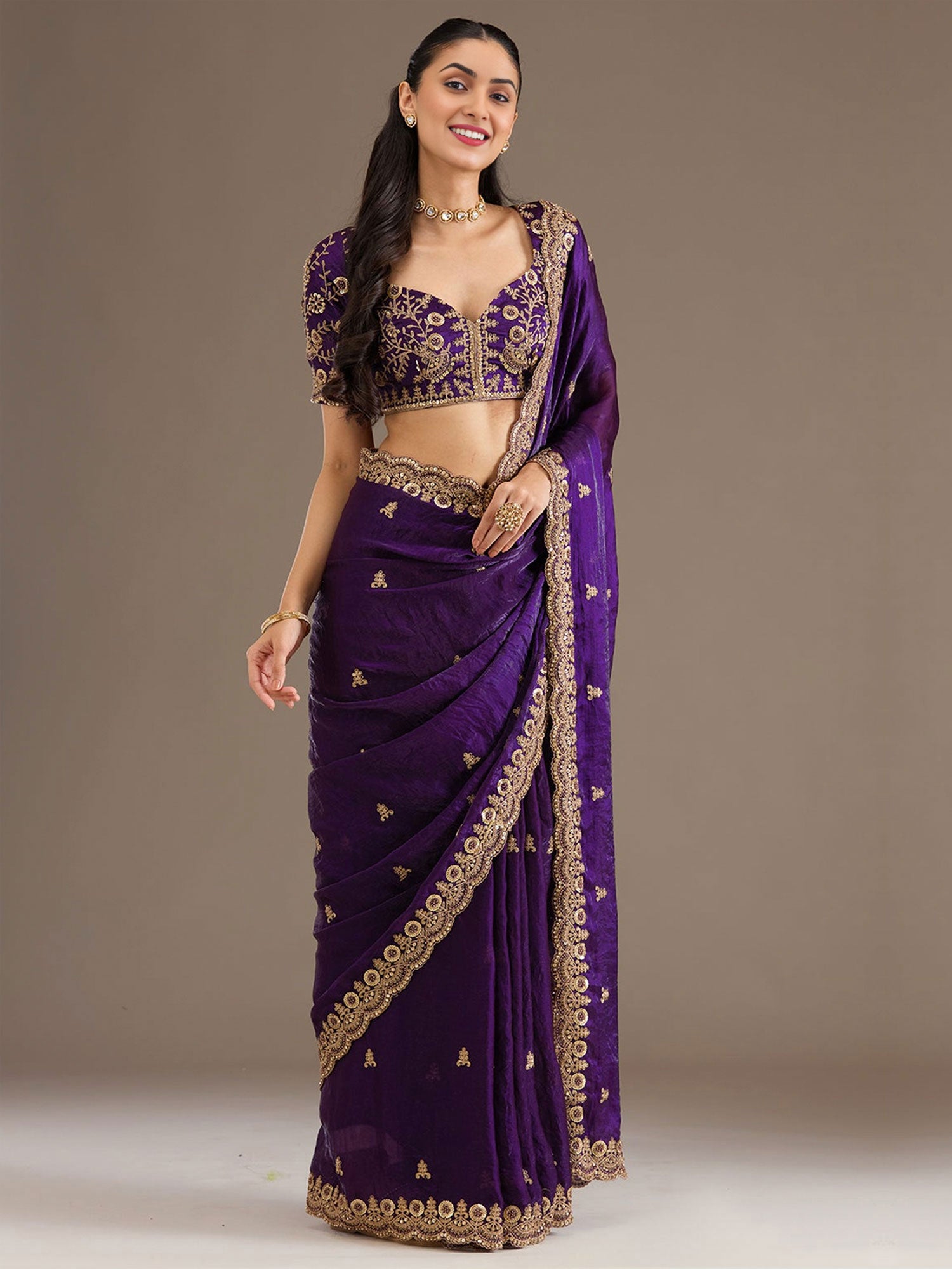Purple Bridesmaid Silk Saree In Zari Work