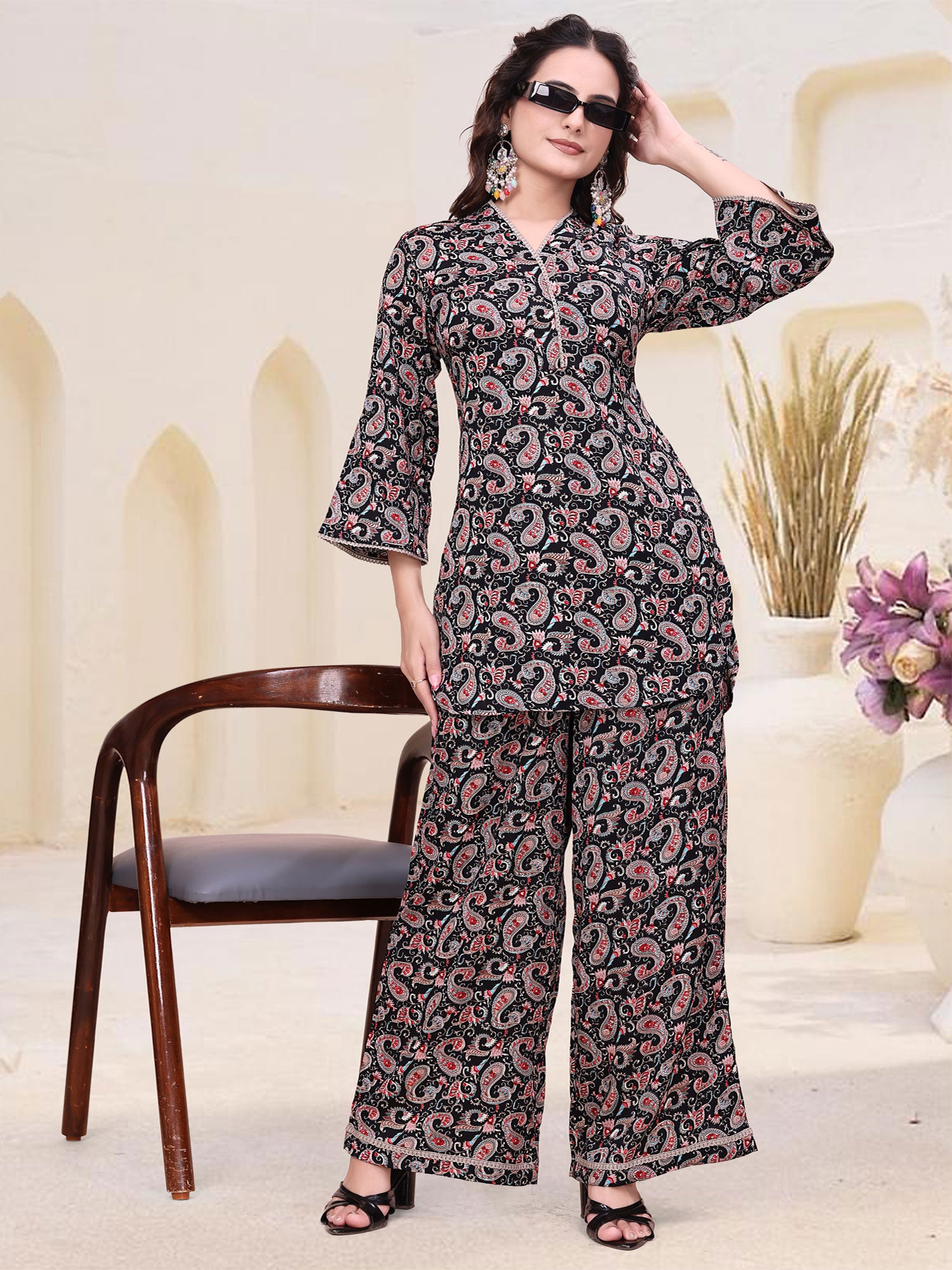Black Printed Co- Ord Set For Mens