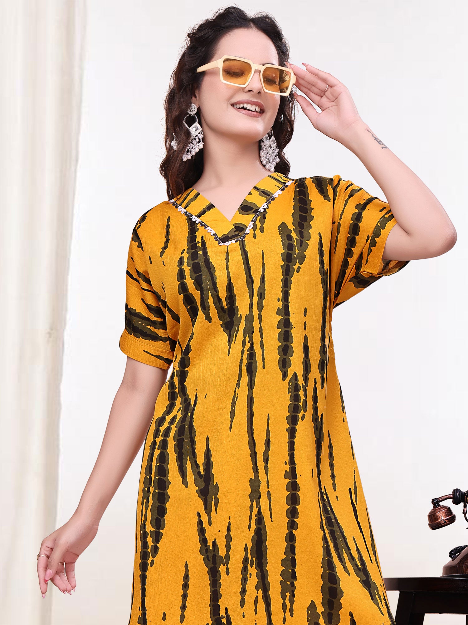 Yellow Party Wear Co- Ord Set In Print