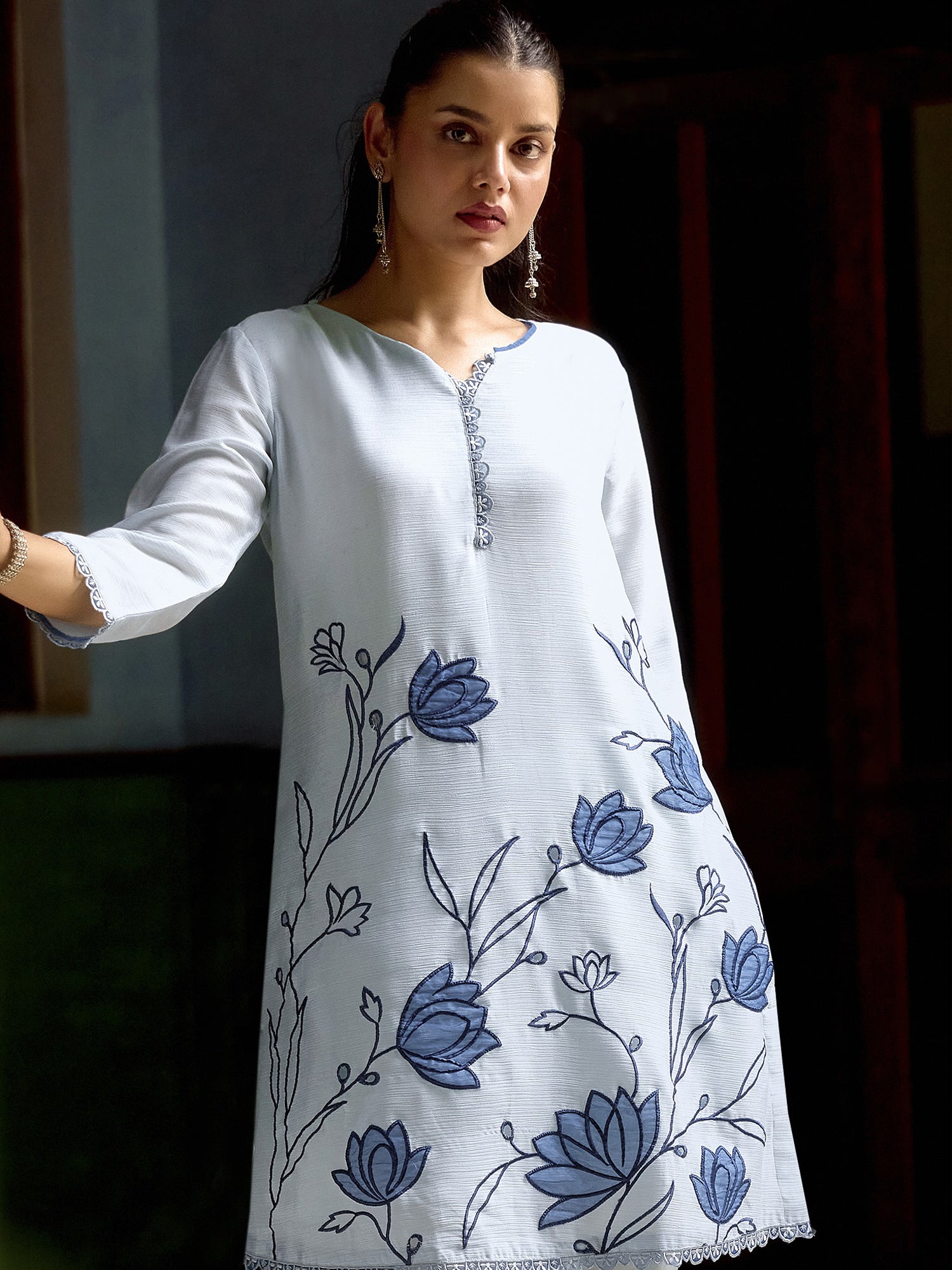 Light Blue Chinon Silk Party Co- Ord Set