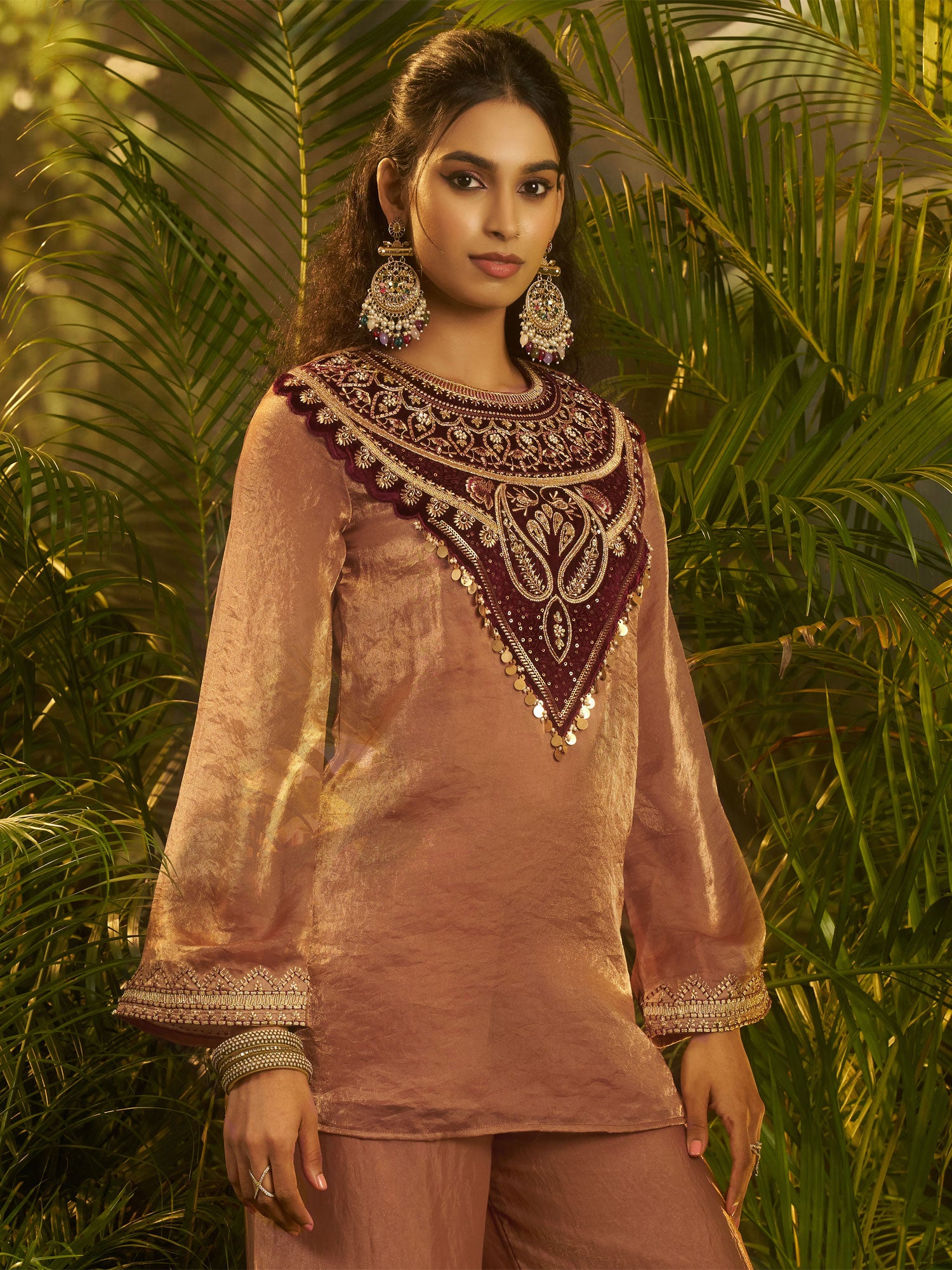 Brown Heavy Embroidered Co- Ord Set