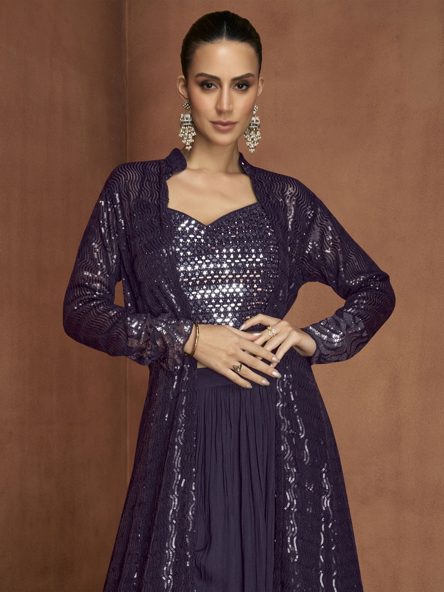 Purple Women's Dress With Mirror Embellishments