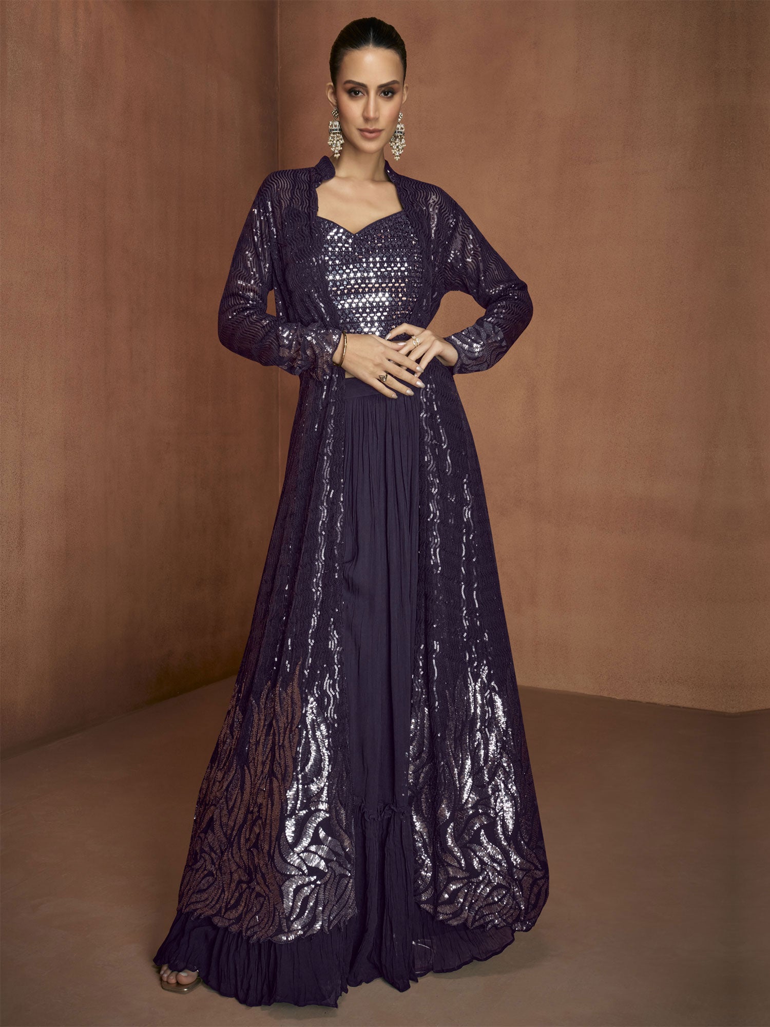 Purple Women's Dress With Mirror Embellishments