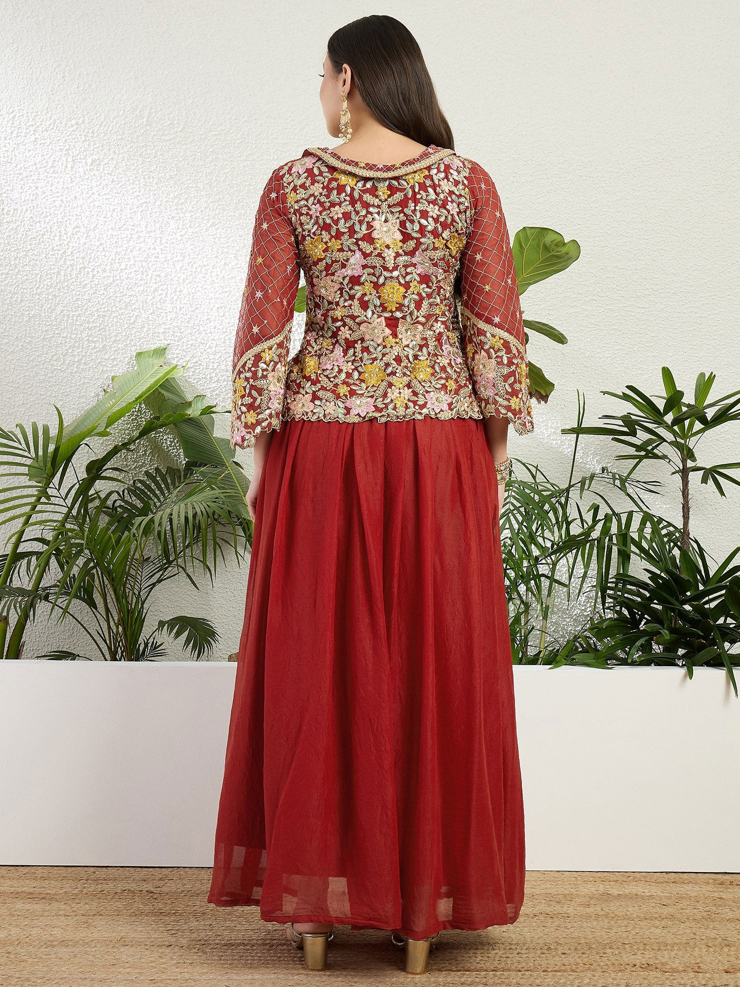 Red Heavy Embroidered Georgette Co- Ord Set
