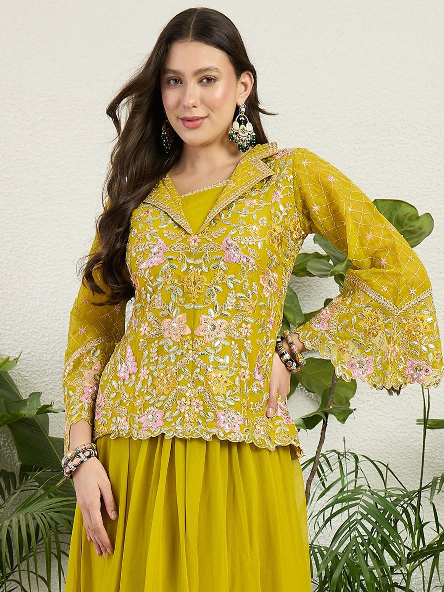 Yellow Georgette Dress In Thread Work