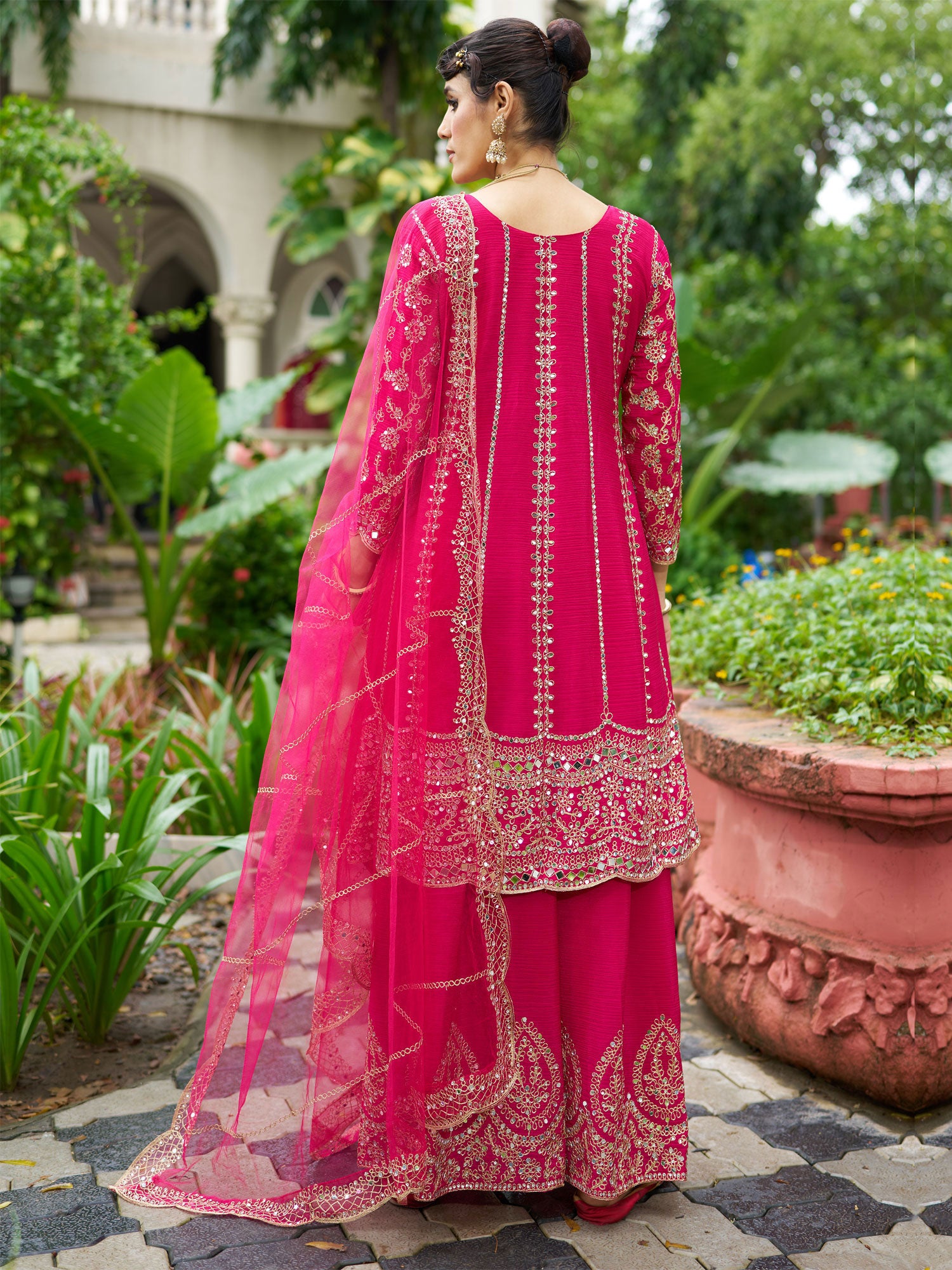 Rani Pink Mirror Embellised Silk Salwar Suit