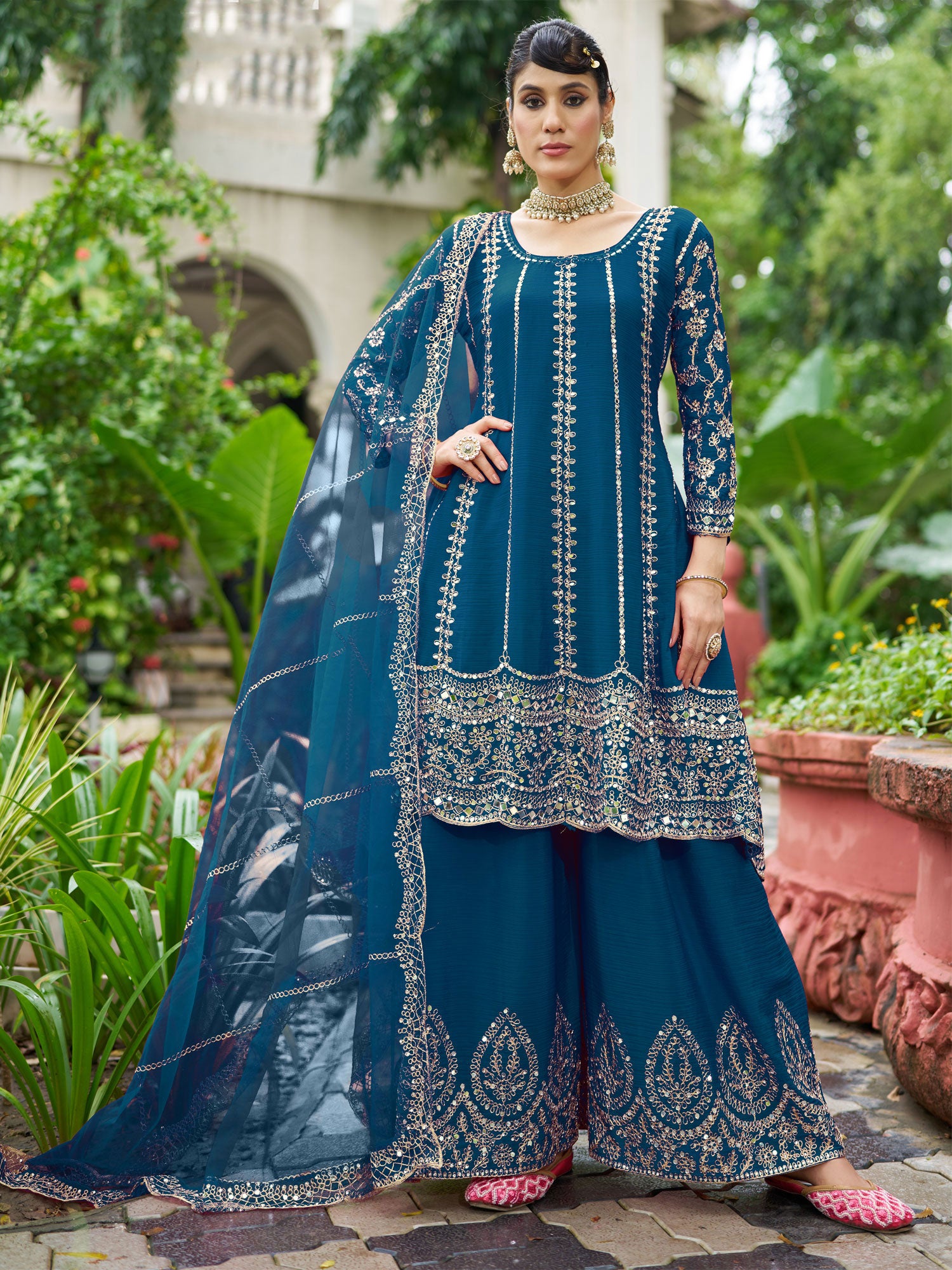 Blue Silver Zari Embroidered Pakistani Salwar Suit