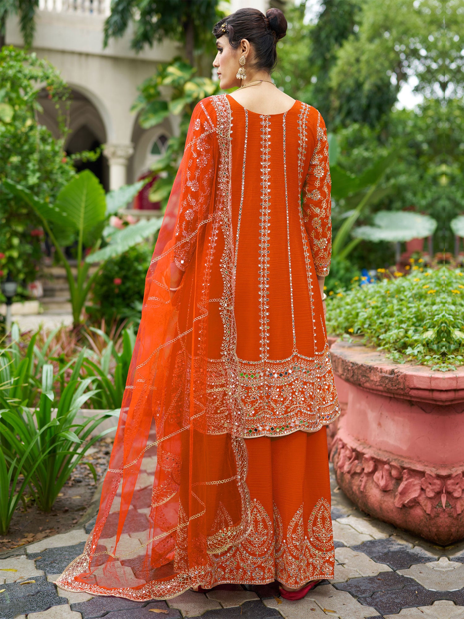Bright Orange Pakistani Style Salwa Suit In Silk