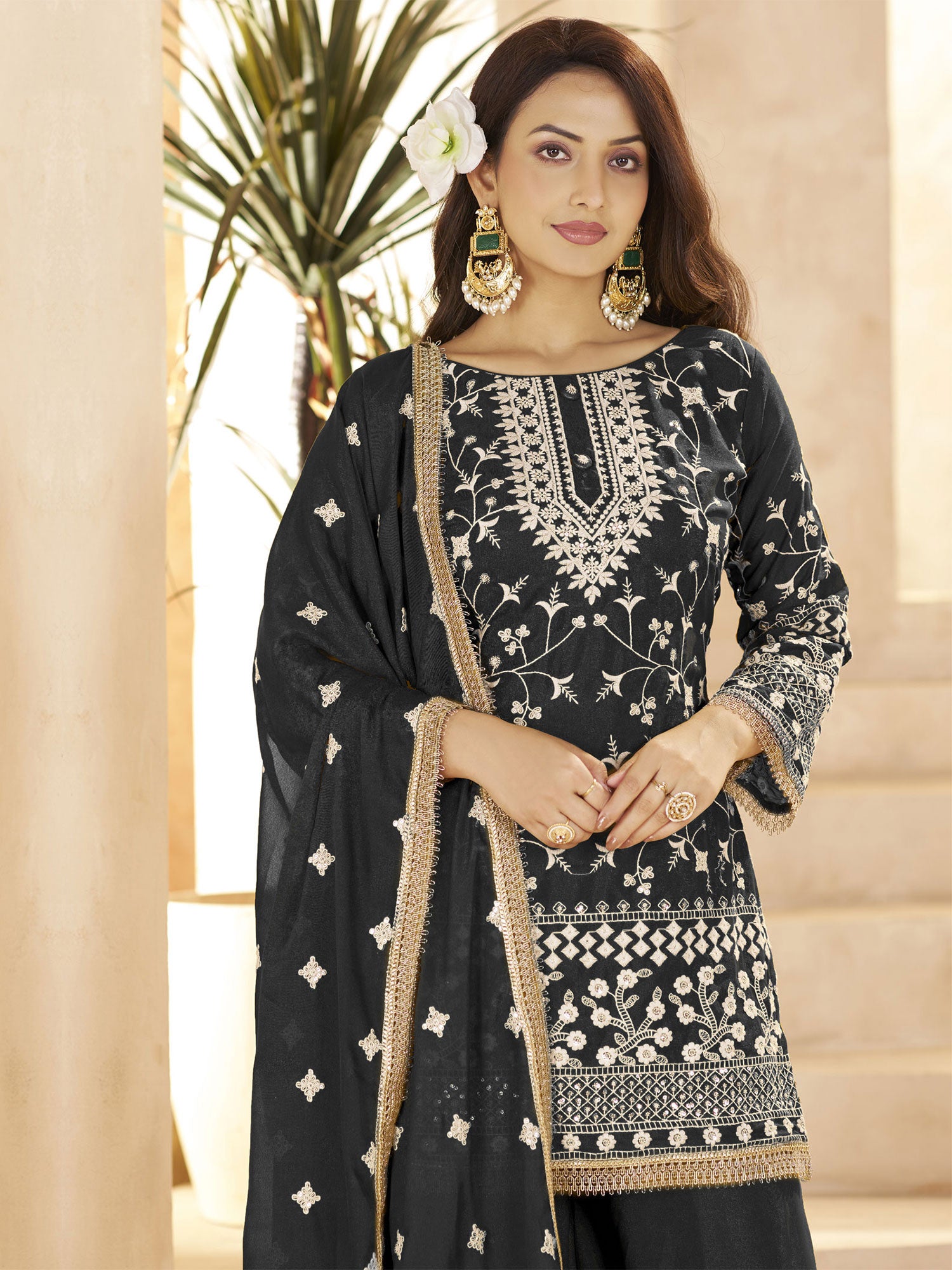 Black Readymade Georgette Salwar Suit