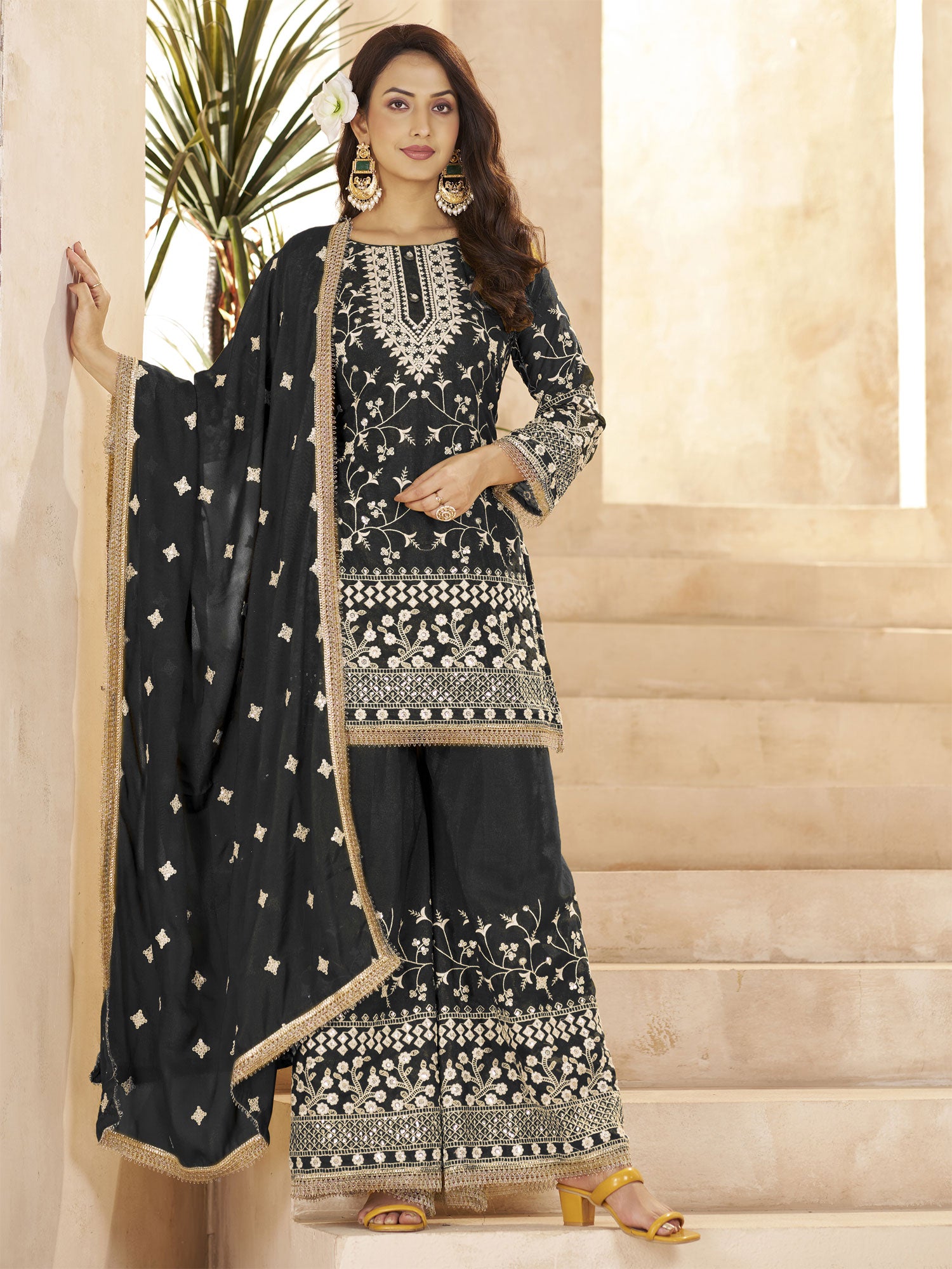 Black Readymade Georgette Salwar Suit