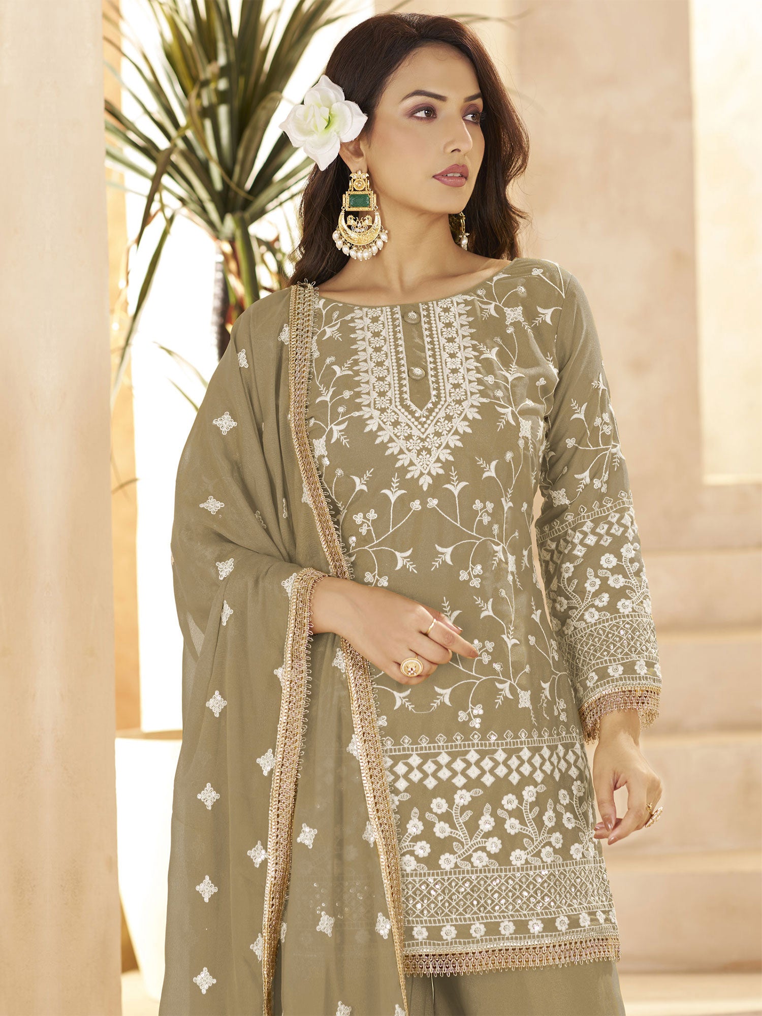 Grey Georgette Salwar Kameez With Dupatta