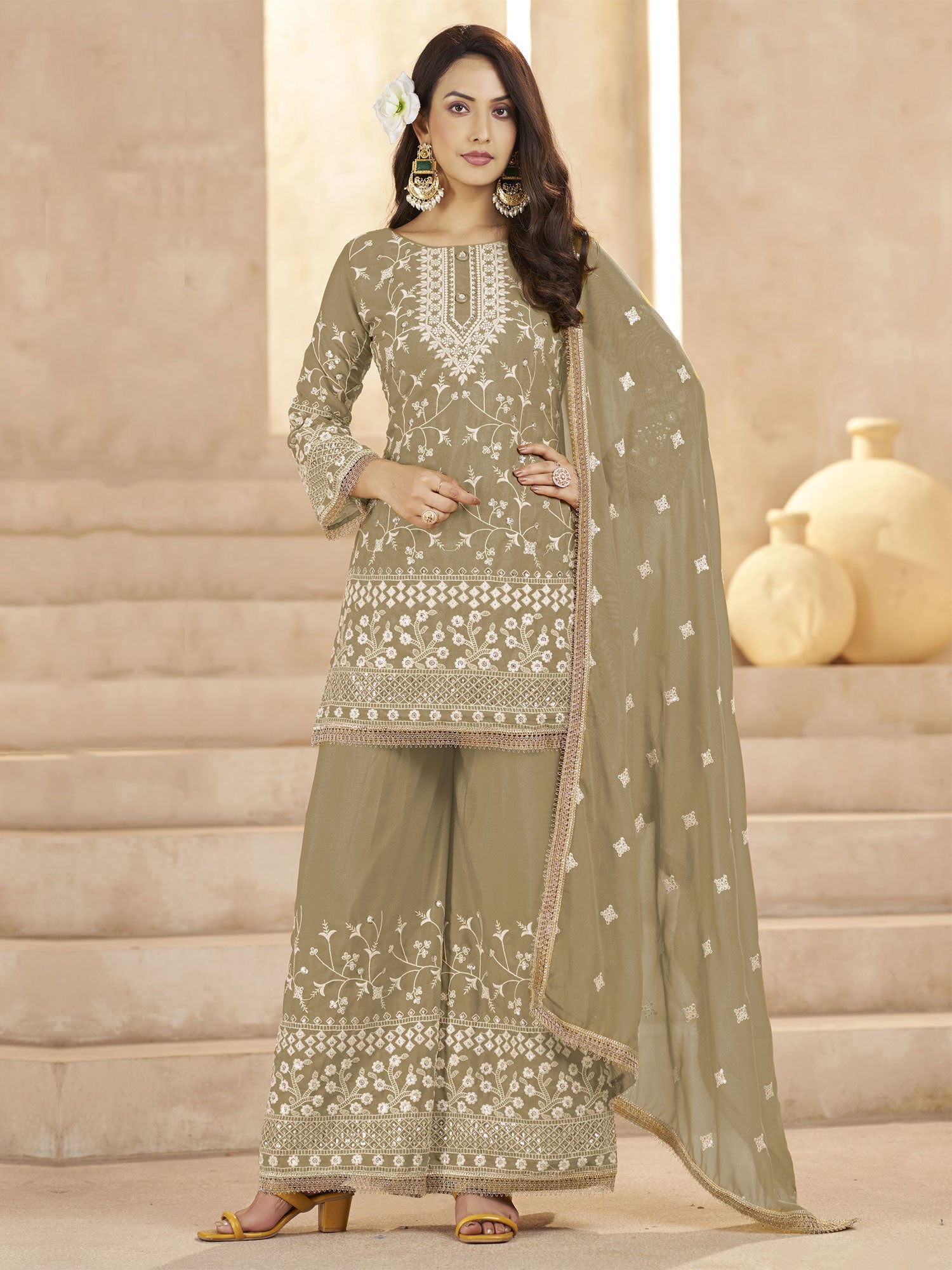 Grey Georgette Salwar Kameez With Dupatta