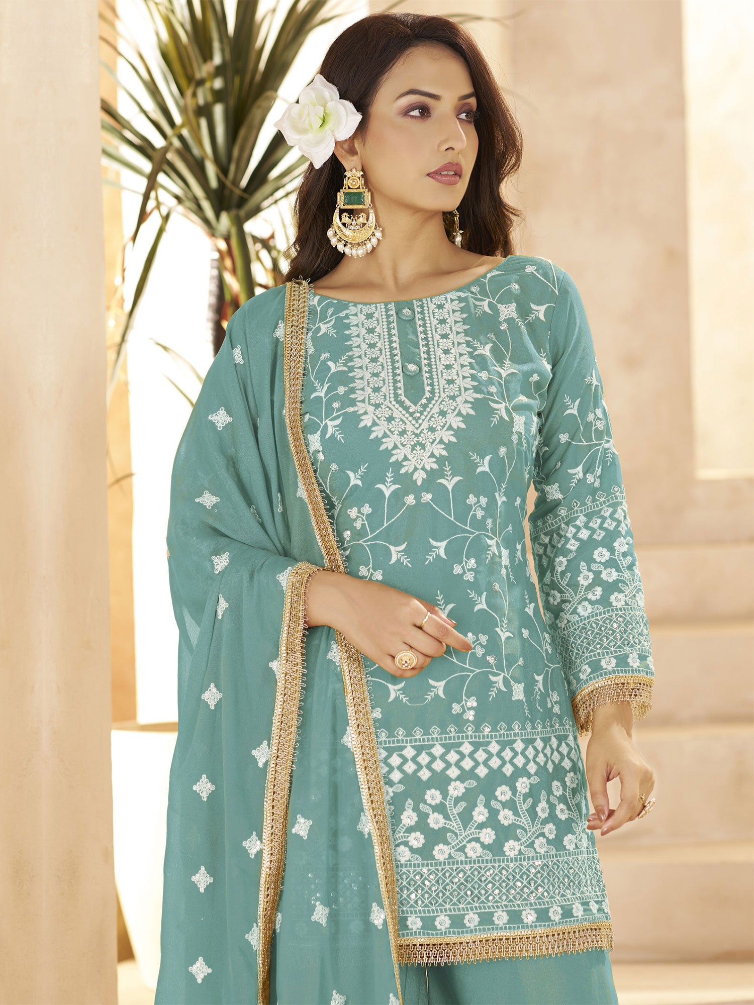 Blue Party Wear Georgette Palazzo Suit