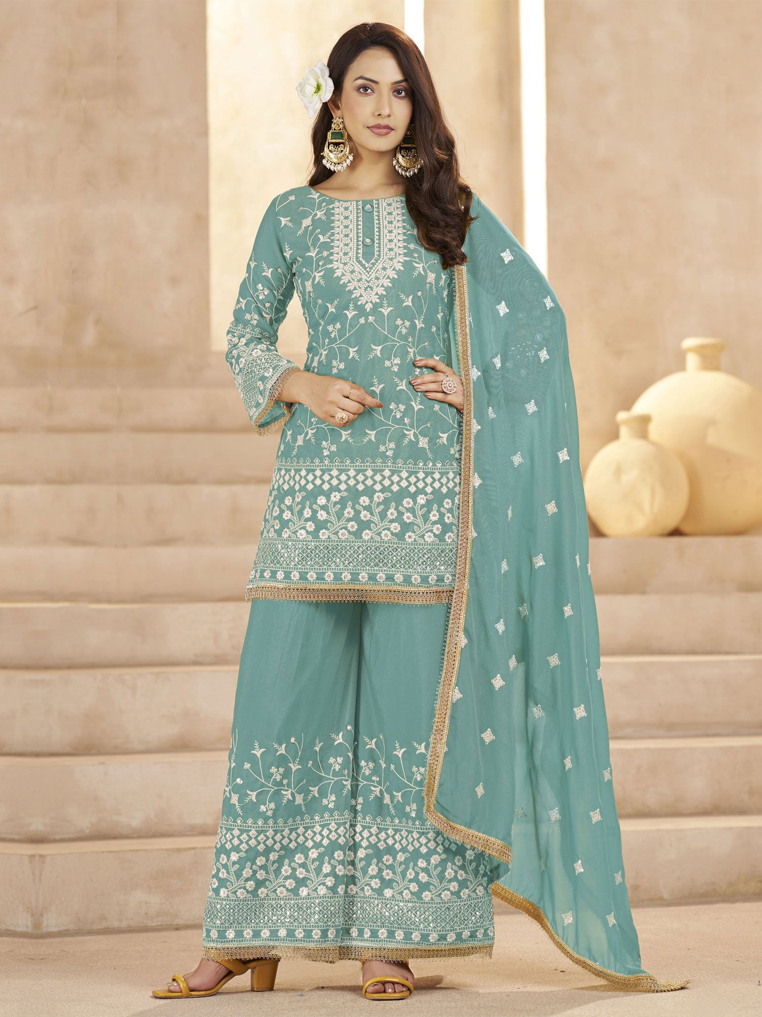 Blue Party Wear Georgette Palazzo Suit