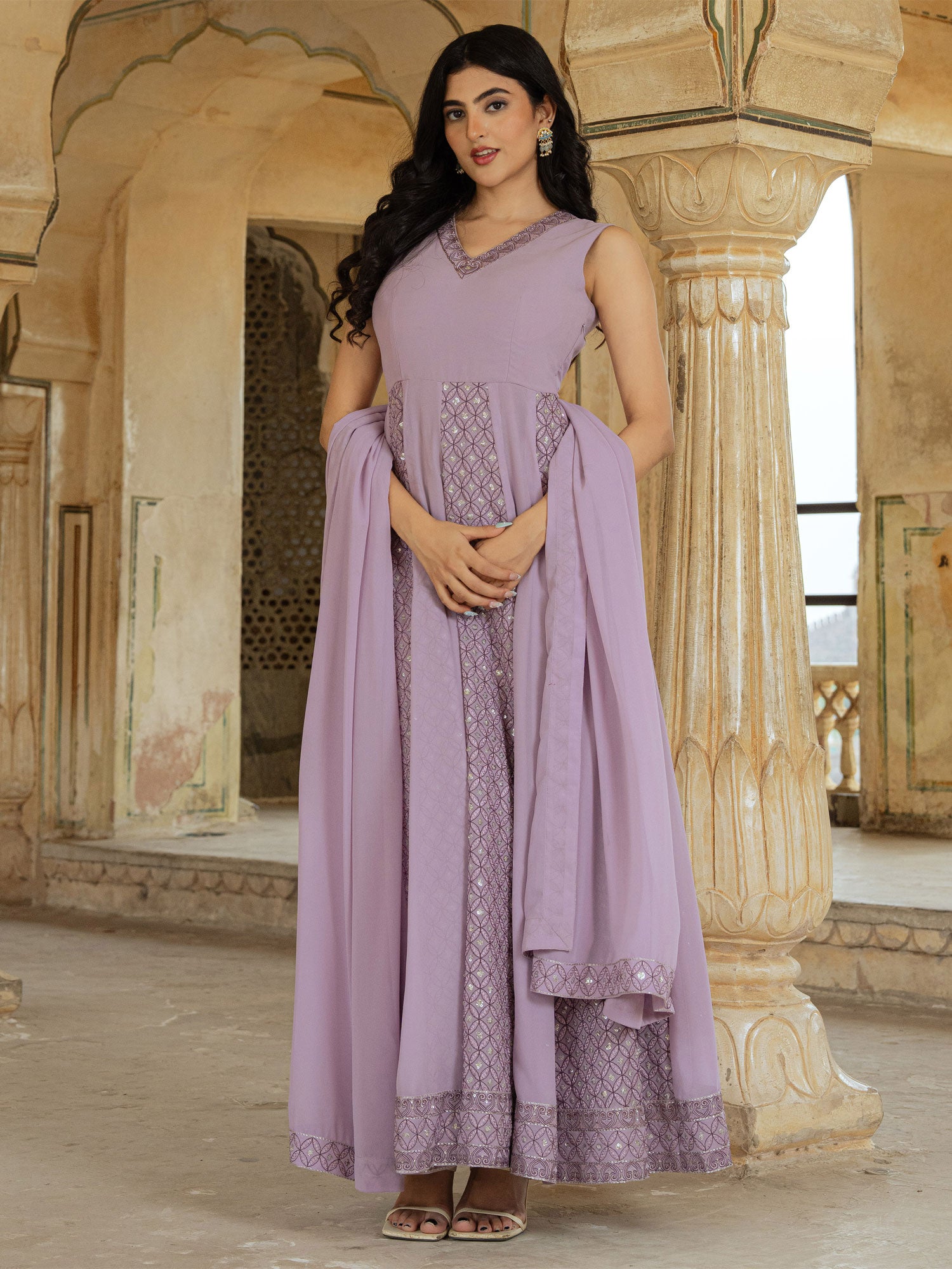 Light Purple Party Wear Anarkali Style Suit