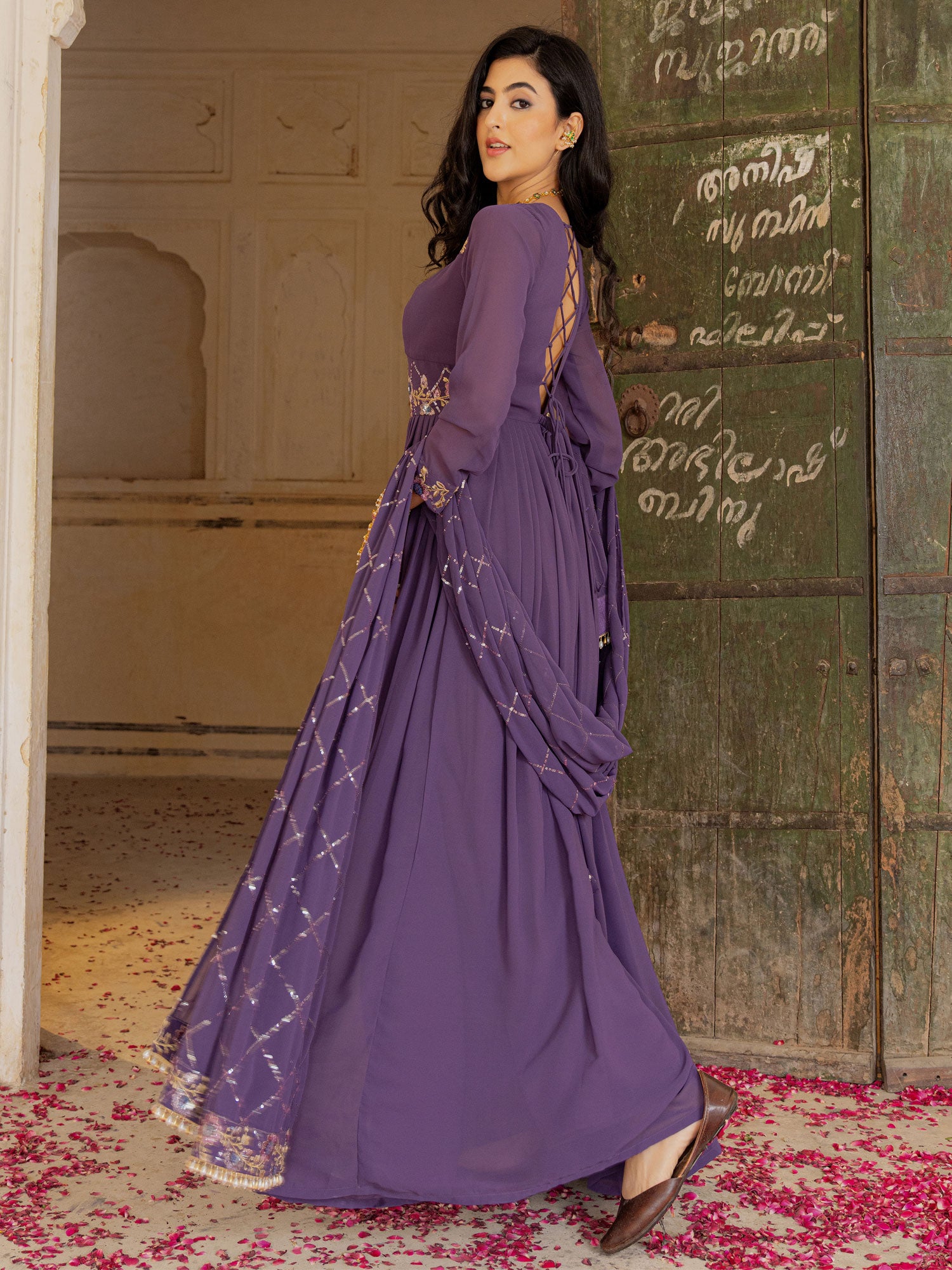 Purple Georgette Salwar Suit In Floral Work