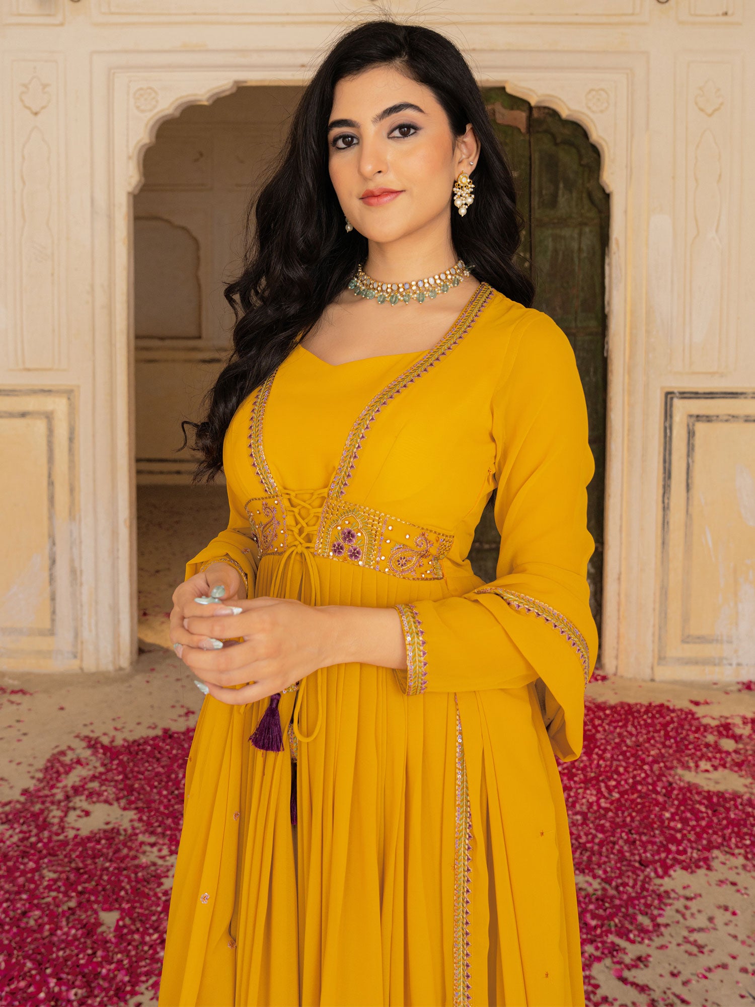 Yellow Sequins Augmented Party Anarkali Suit