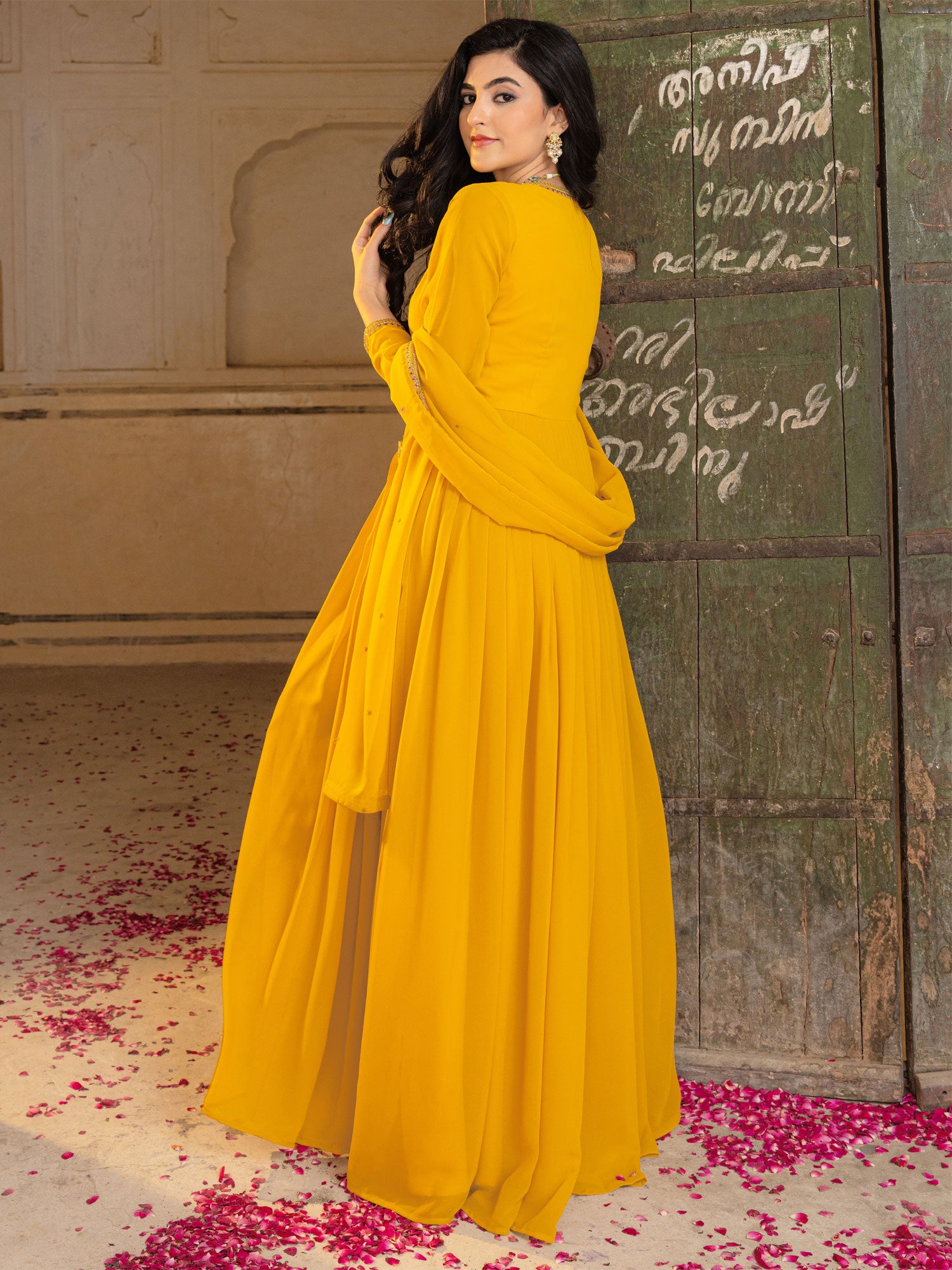 Yellow Sequins Augmented Party Anarkali Suit