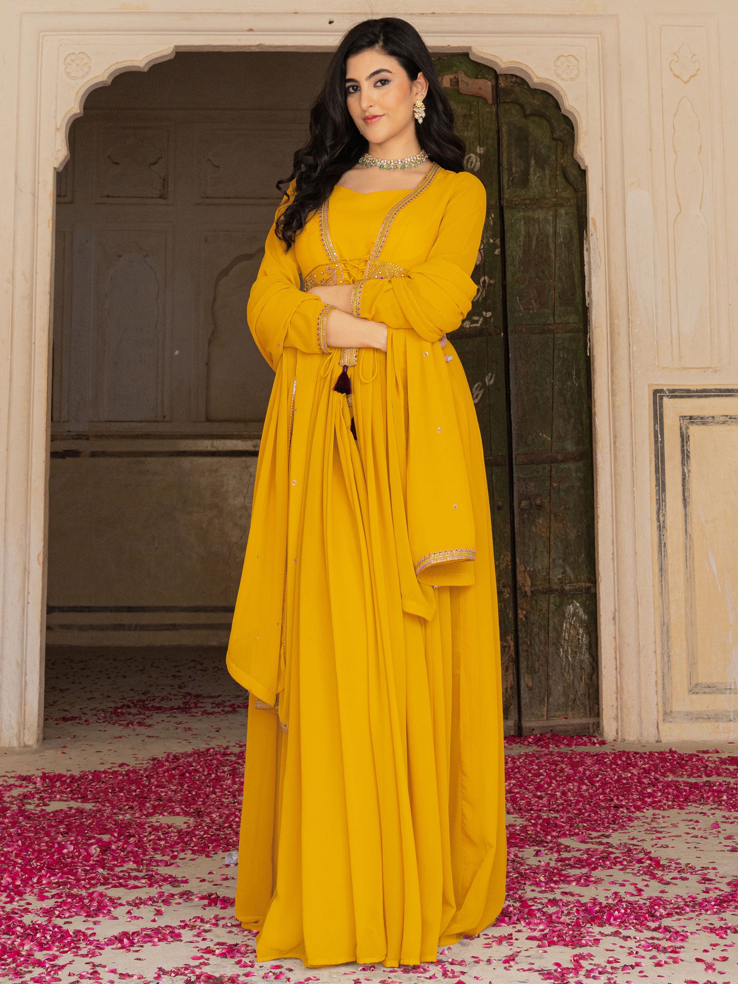 Yellow Sequins Augmented Party Anarkali Suit