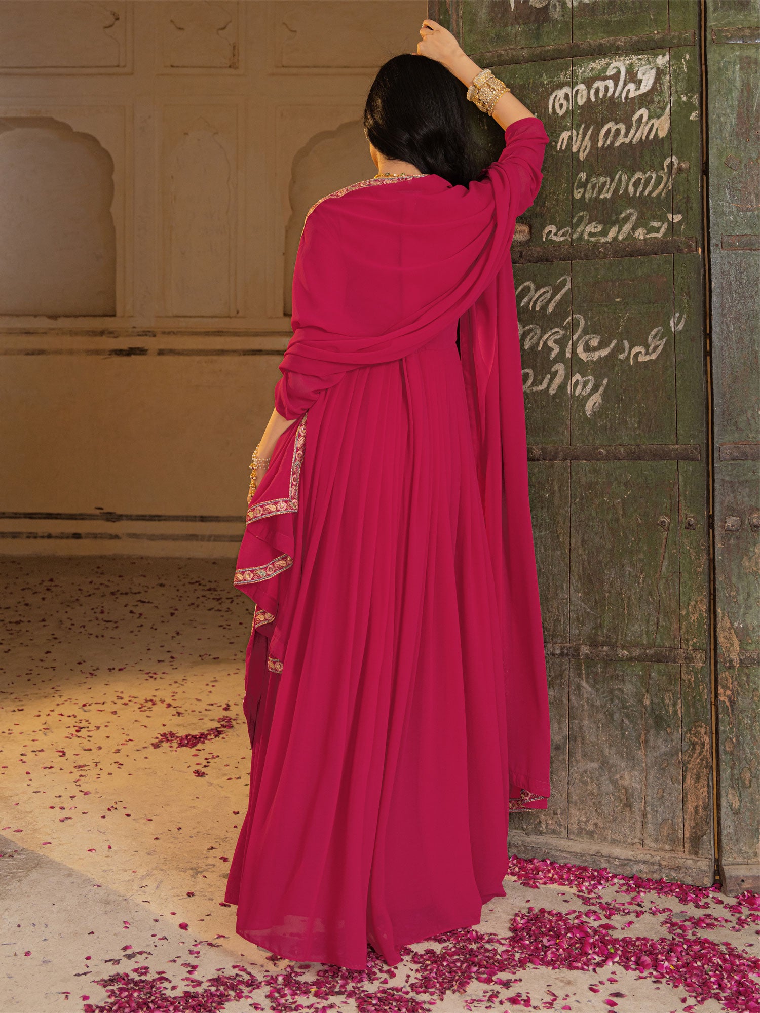 Rani Pink Full Sleeved Anarkali Style Suit
