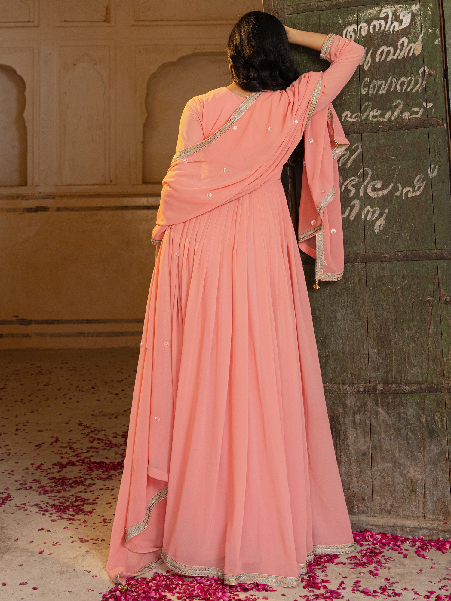 Light Peach Party Anarkali Suit With Dupatta