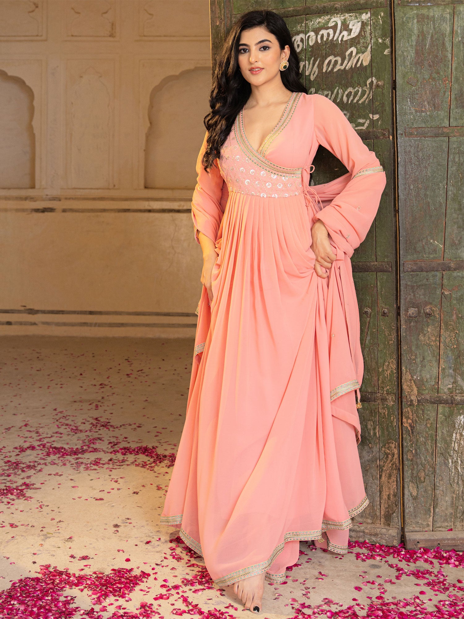 Light Peach Party Anarkali Suit With Dupatta