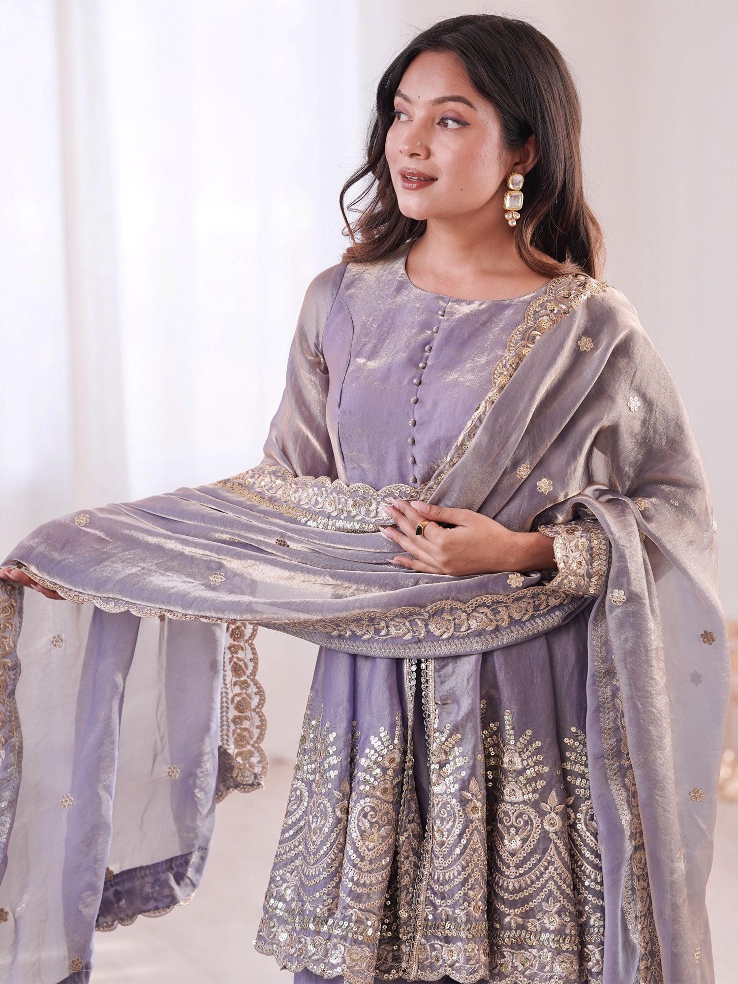 Light Purple Embroidered Salwar Suit In Silk